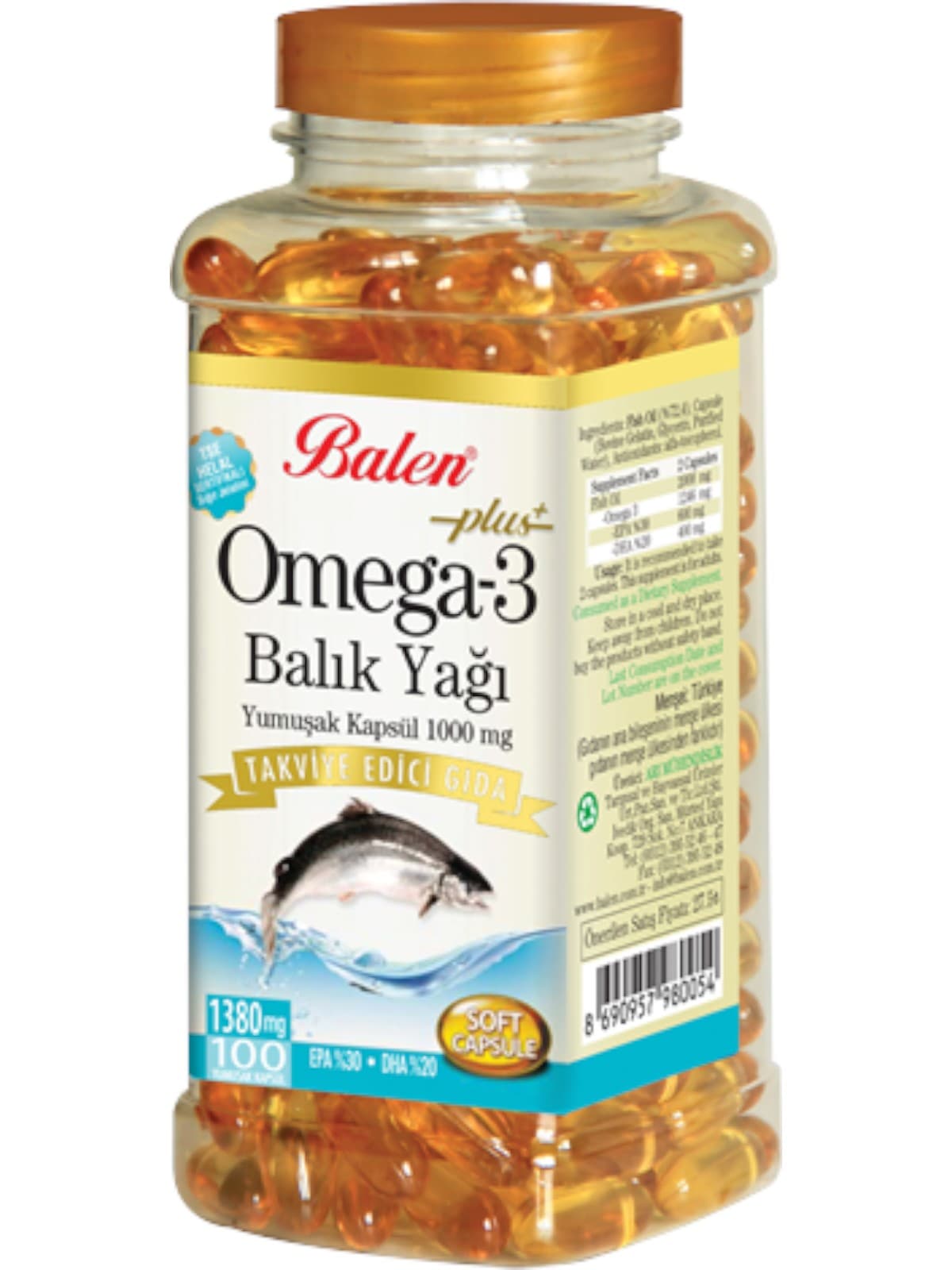 Balen Omega 3 Balık Yağı Yumuşak Kapsül 1380 mg 100 Kapsül