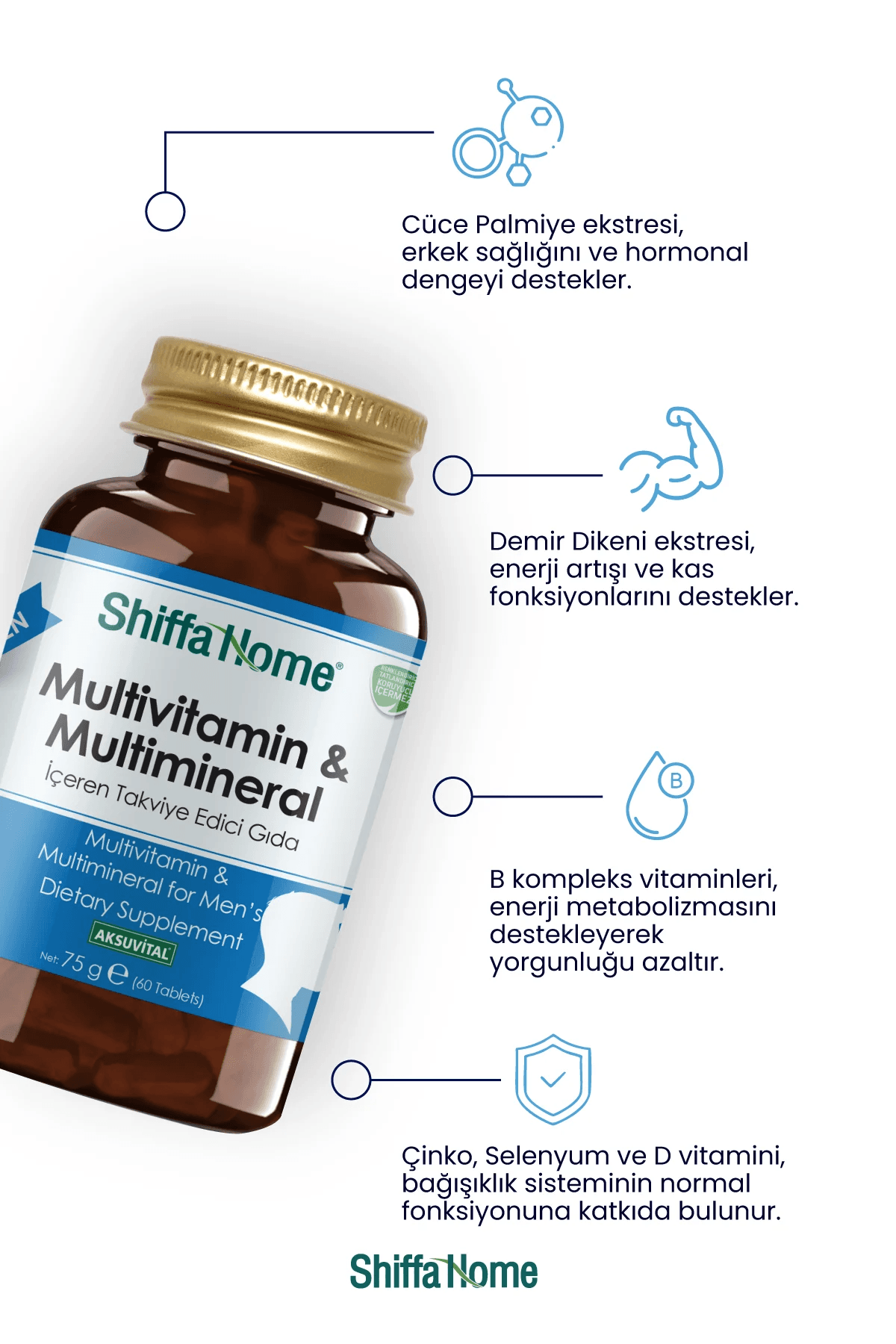 Shiffa Home Multivitamin & Multimineral Men’s – Erkek Multivitamini 1260 mg x 60 Tablet