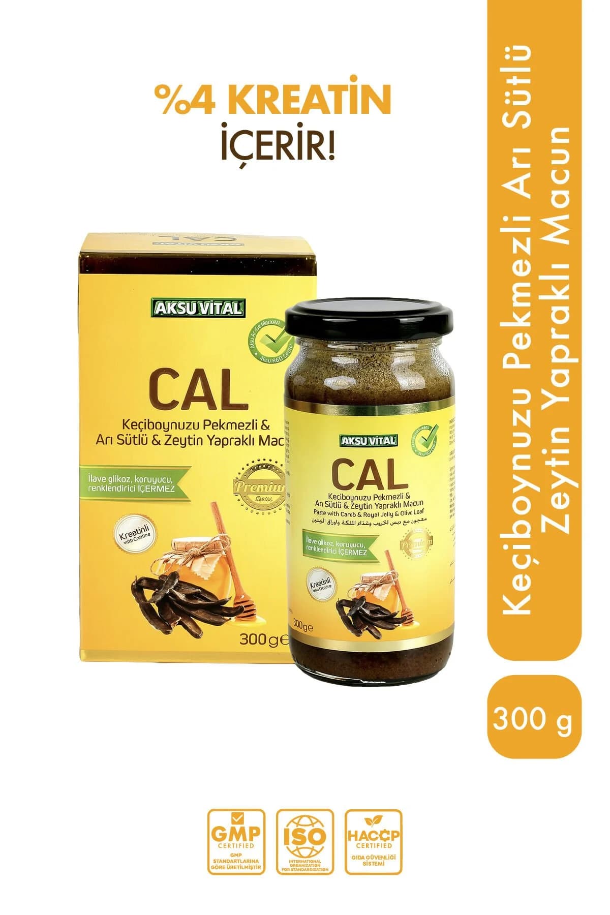 AksuVital CAL Keçiboynuzu Pekmezli, Arı Sütlü ve Zeytin Yapraklı Macun 300 g