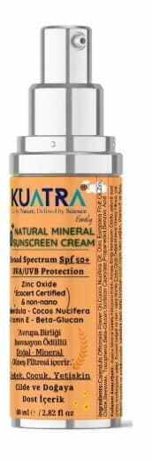 KUATRA SPF 50+ DOĞAL MİNERAL NEM GÜNEŞ KREMİ 80 ML + (20 ML HEDİYE)
