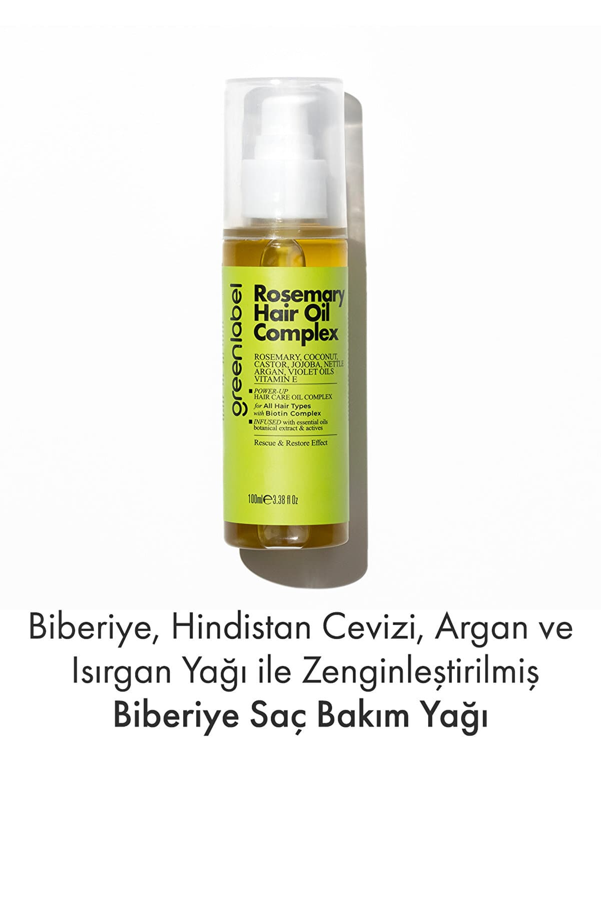 Green Label Biberiye, Hindistan Cevizi Argan ve Isırgan Yağı ile Zenginleştirilmiş Biberiye Saç Bakım Yağı 100ml