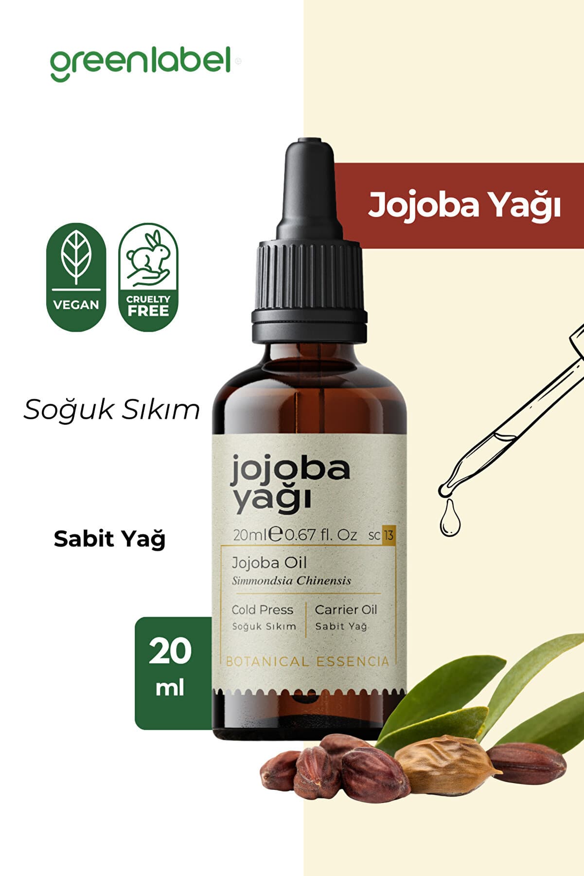 Green Label Jojoba Yağı Soğuk Sıkım %100 Doğal Ve Saf 20ml