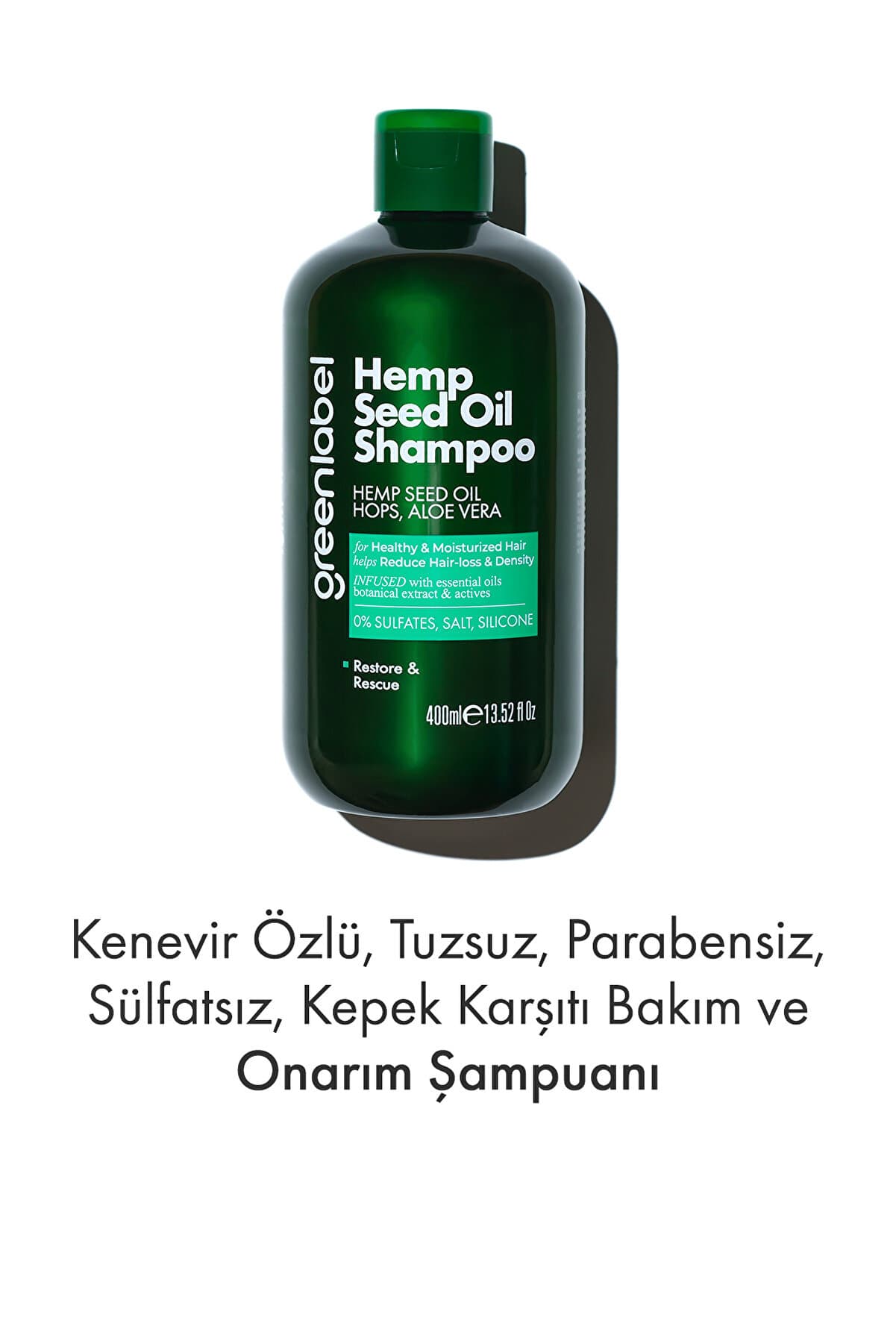 Green Label Greenlabel Kenevir Özlü Tuzsuz Parabensiz Sülfatsız Kepek Karşıtı Bakım Ve Onarım Şampuanı 400ml.