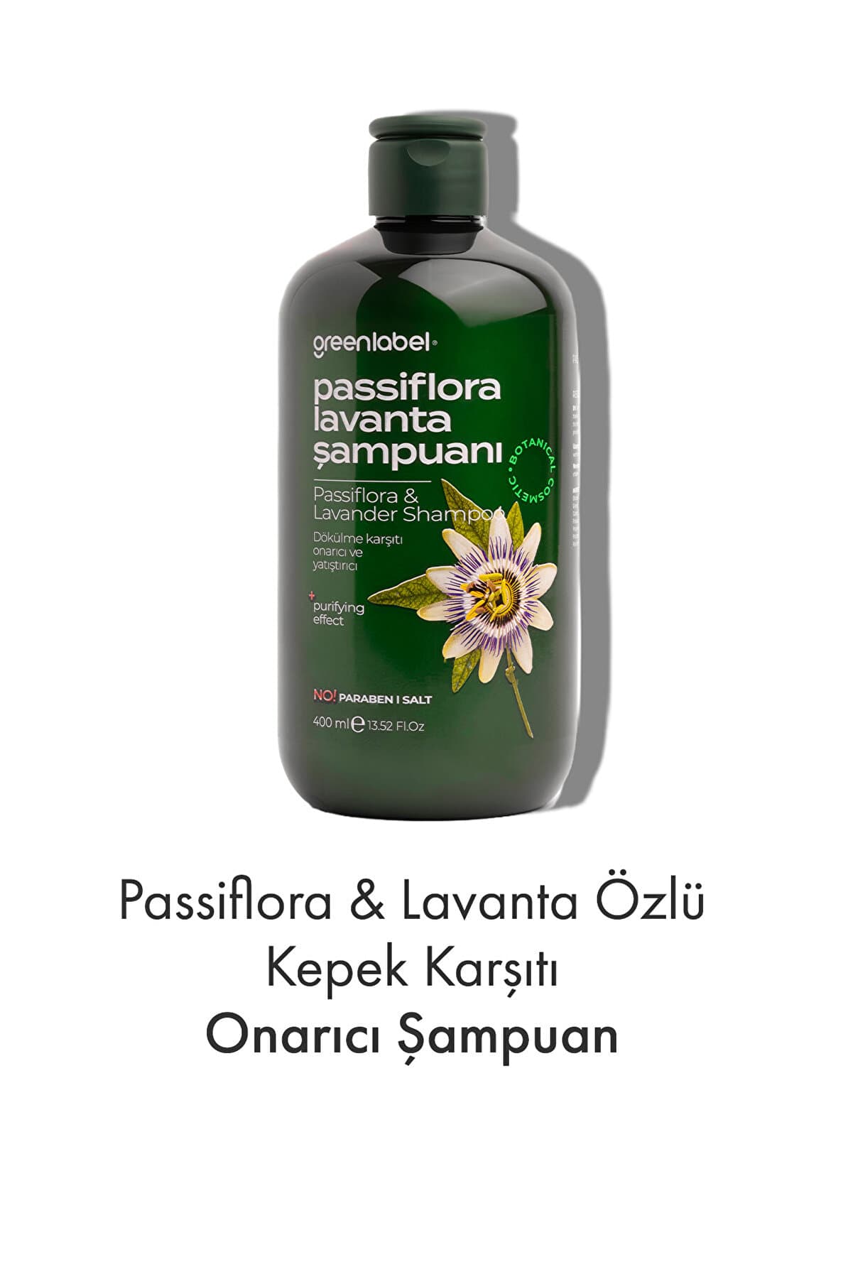 Green Label Passiflora Ve Lavanta Özlü Parabensiz Tuzsuz Kepek Karşıtı Bakım Ve Onarım Şampuanı 400ml