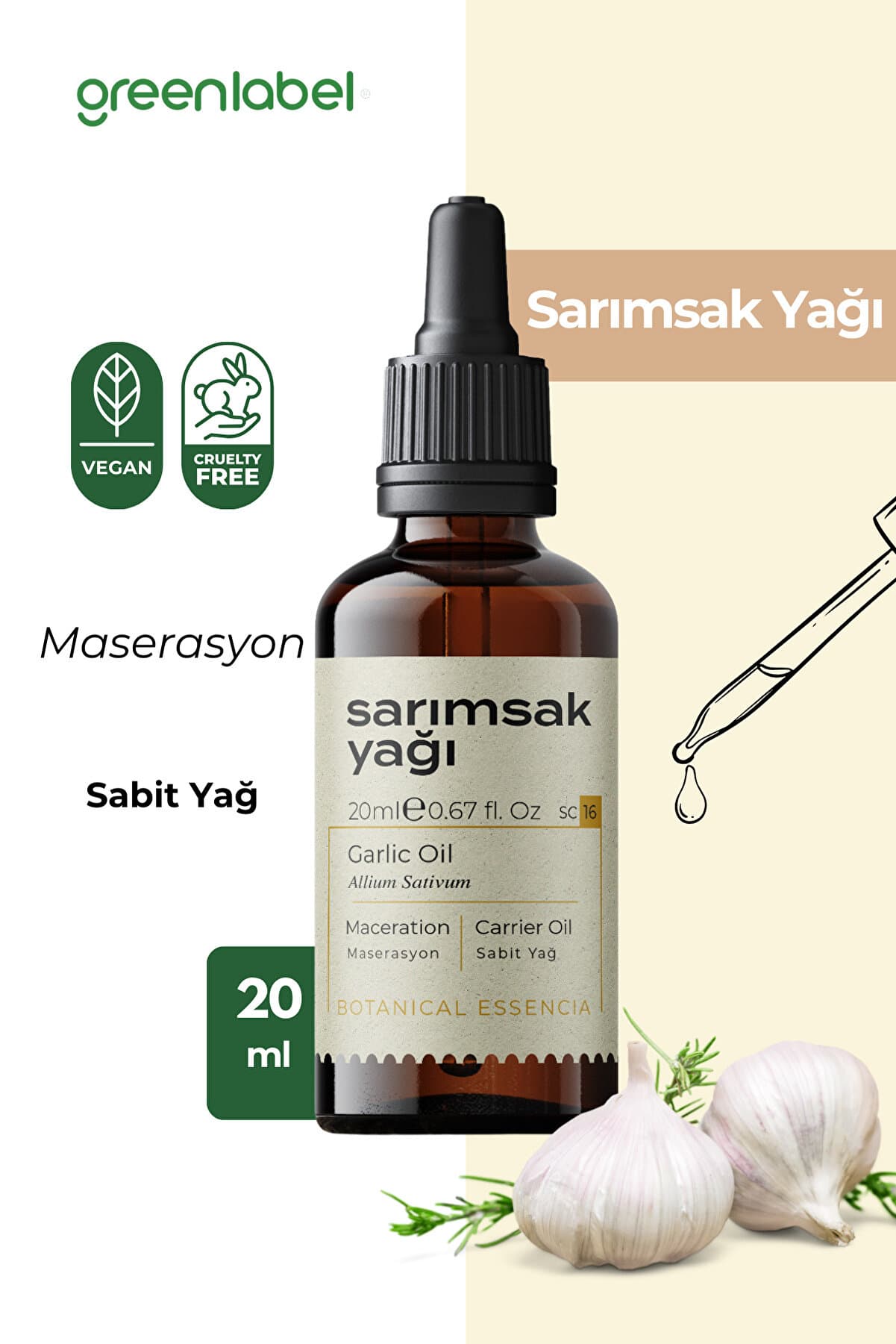Green Label Sarımsak Yağı Soğuk Sıkım %100 Doğal Ve Saf 20ml