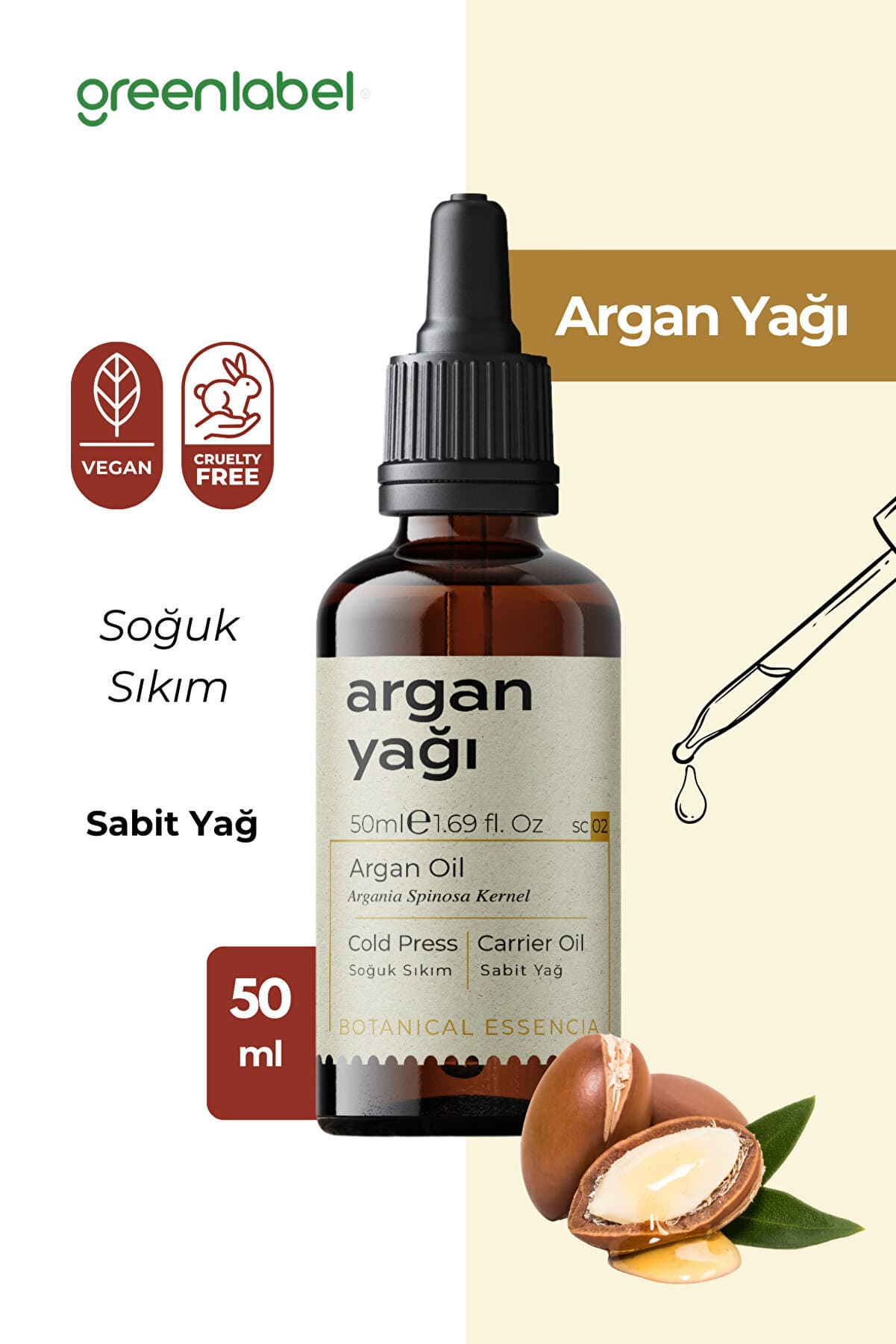 Green Label Argan Yağı Soğuk Sıkım %100 Doğal Ve Saf 50 ml