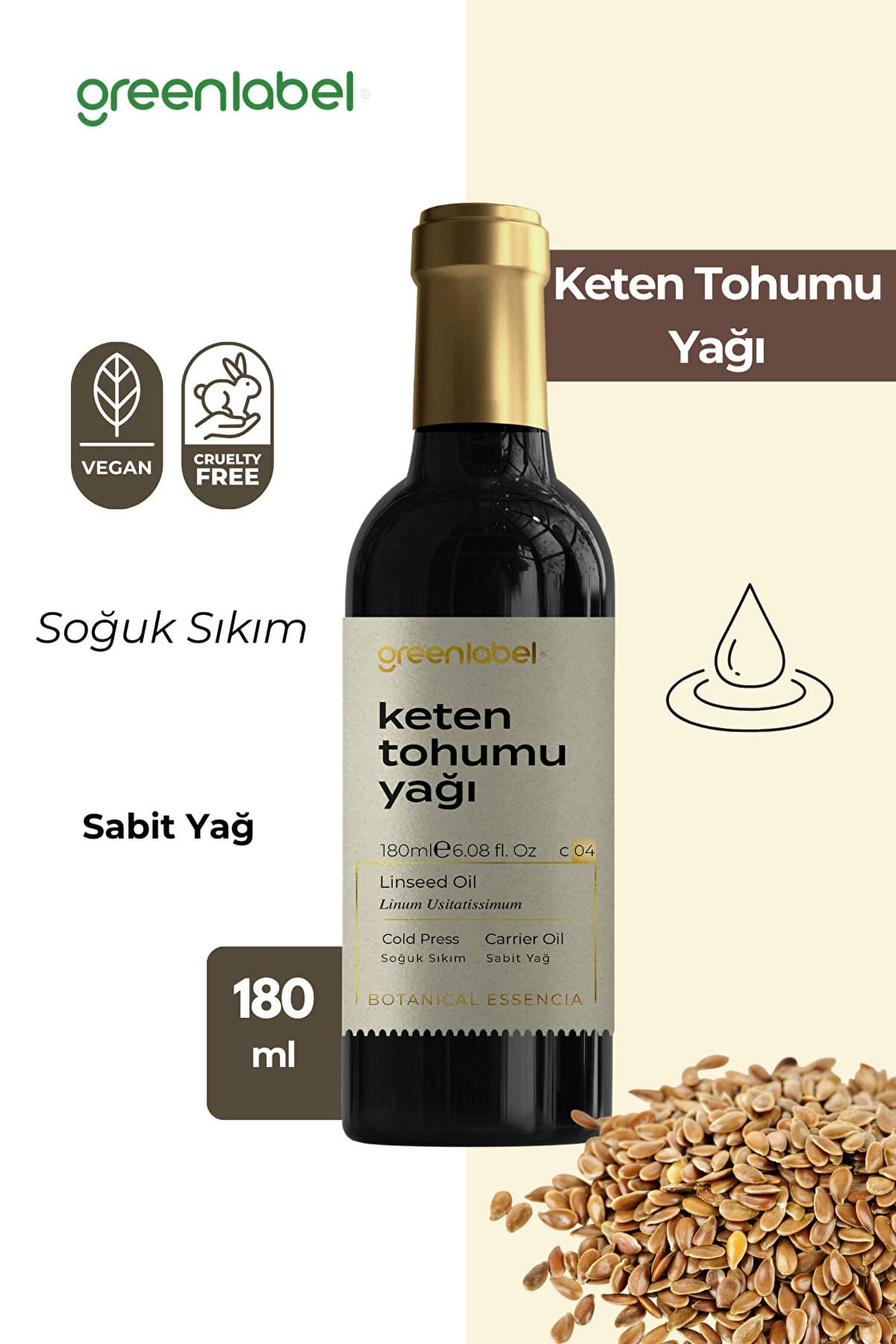 Green Label Keten Tohumu Yağı Soğuk Sıkım %100 Doğal Ve Saf 180ml