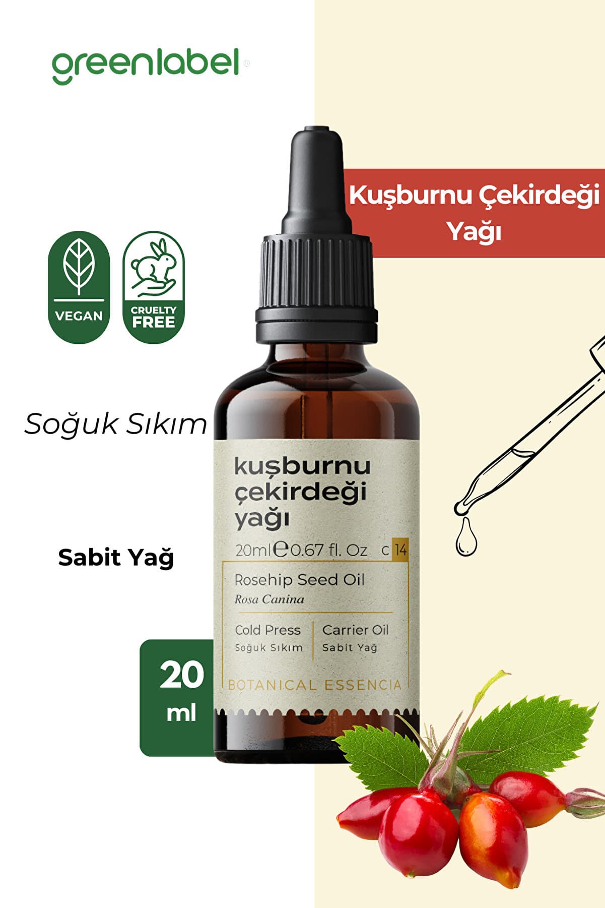 Green Label Kuşburnu Çekirdeği Yağı Soğuk Sıkım %100 Doğal Ve Saf 20ml