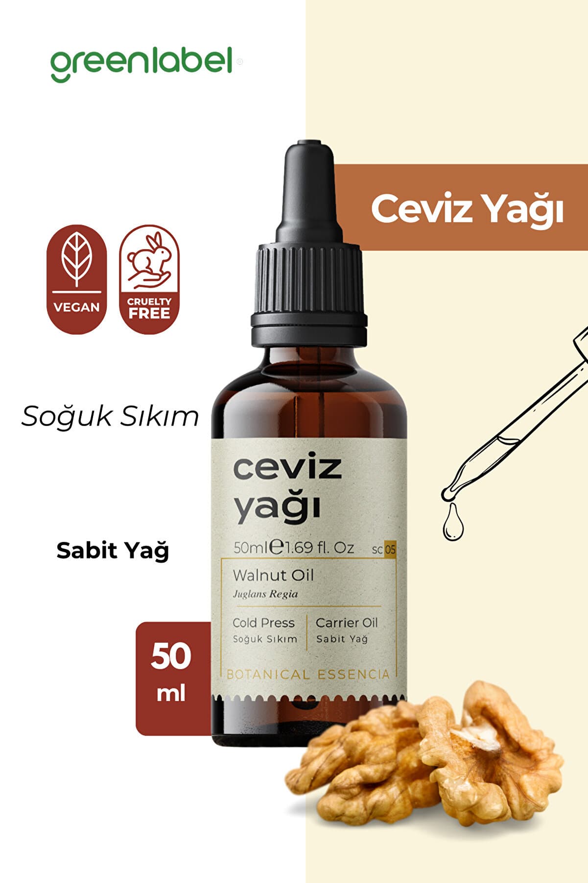 Green Label Ceviz Yağı Soğuk Sıkım %100 Doğal Ve Saf 50ml