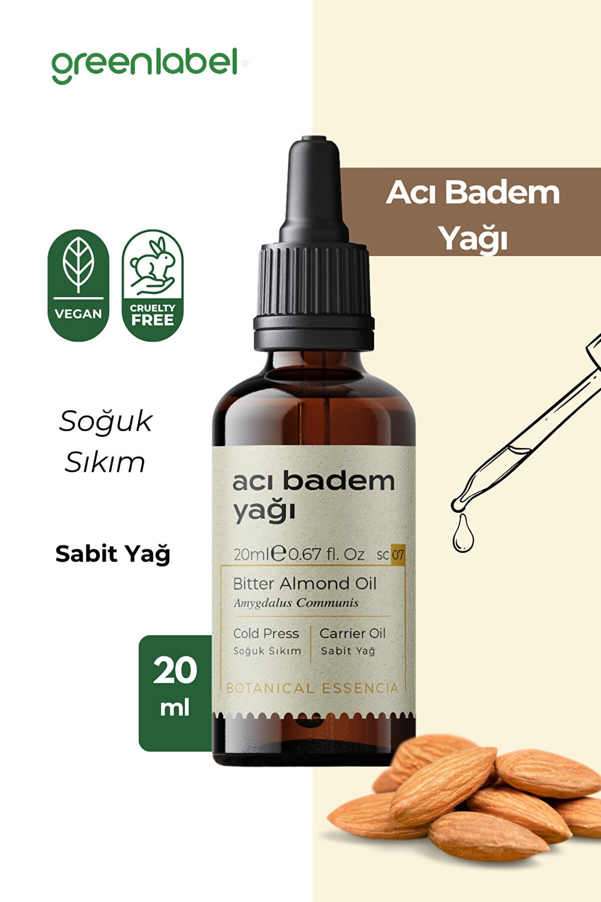 Green Label Acıbadem Yağı Soğuk Sıkım %100 Doğal Ve Saf 20ml