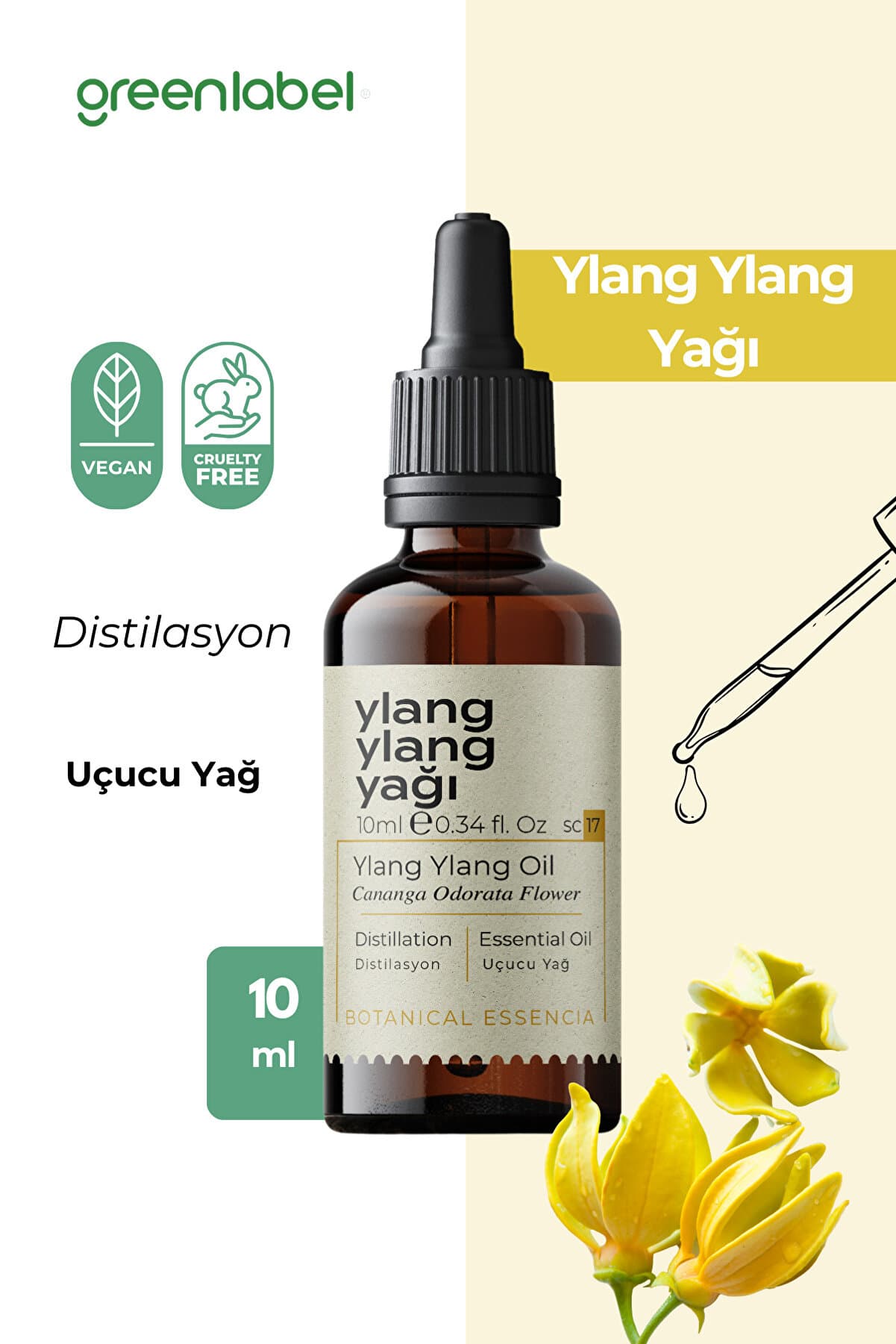 Green Label Ylang Ylang Yağı Dişil Enerji Arttırıcı Ve Frekans Yükseltici Essential Oil 10ml