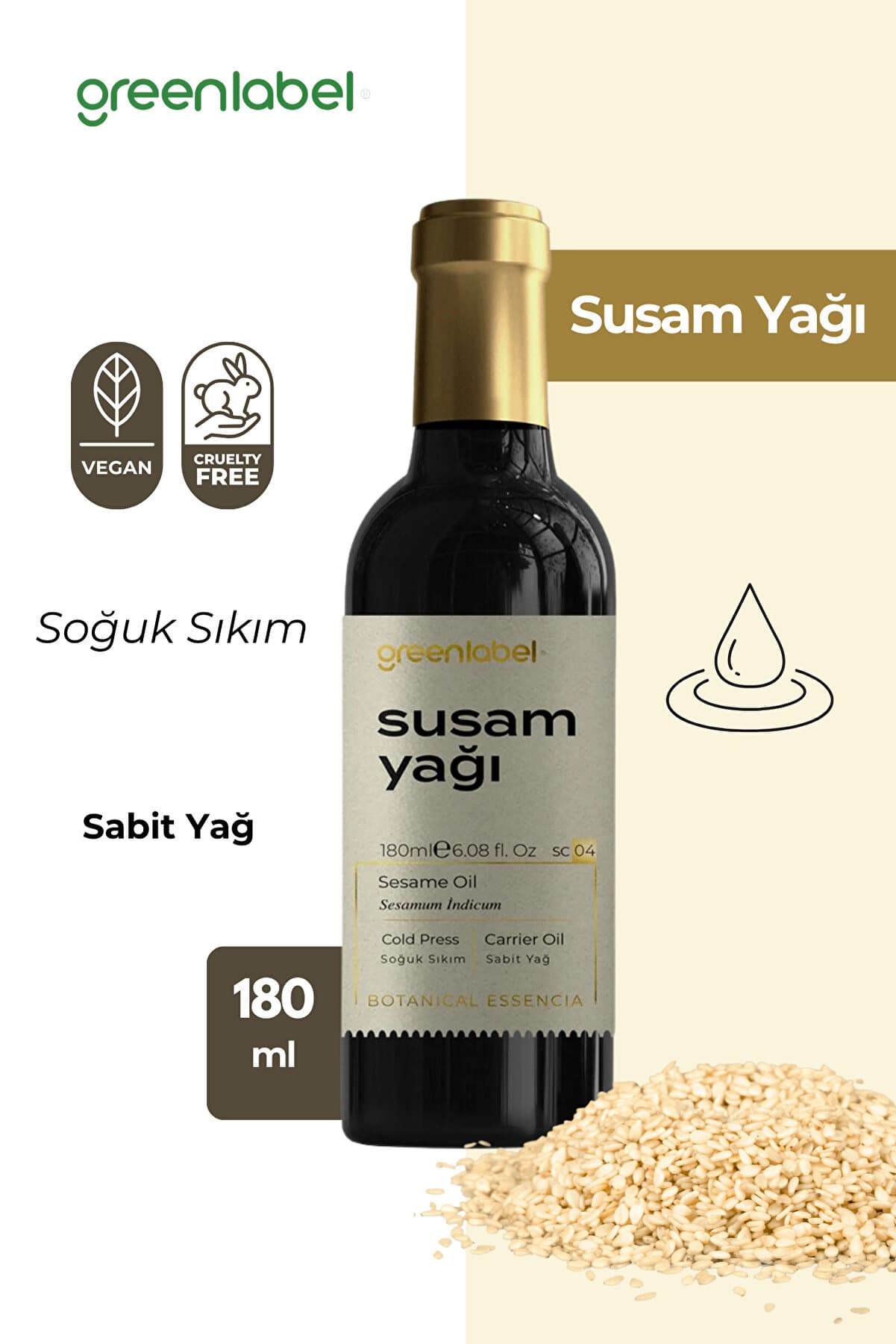 Green Label Susam Yağı Soğuk Sıkım %100 Doğal Ve Saf 180ml