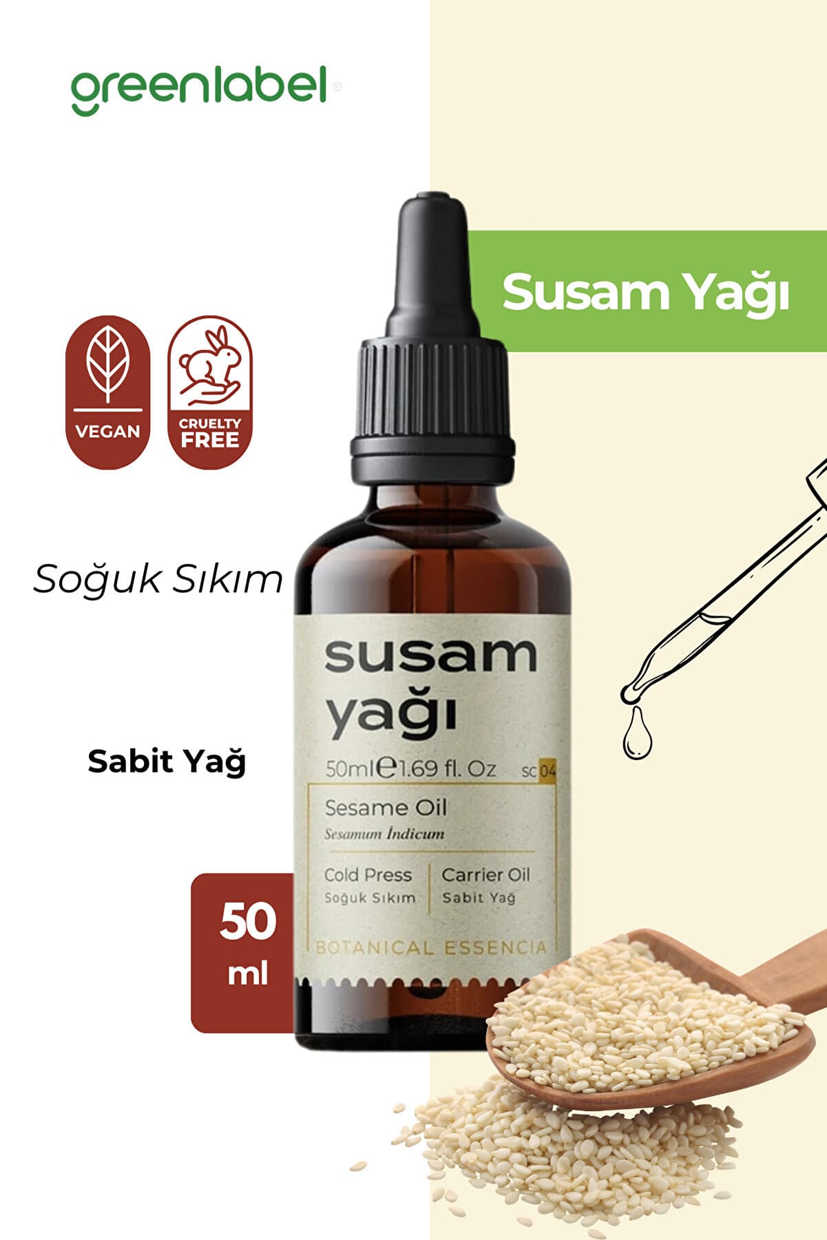 Green Label Susam Yağı Soğuk Sıkım %100 Doğal Ve Saf 50ml