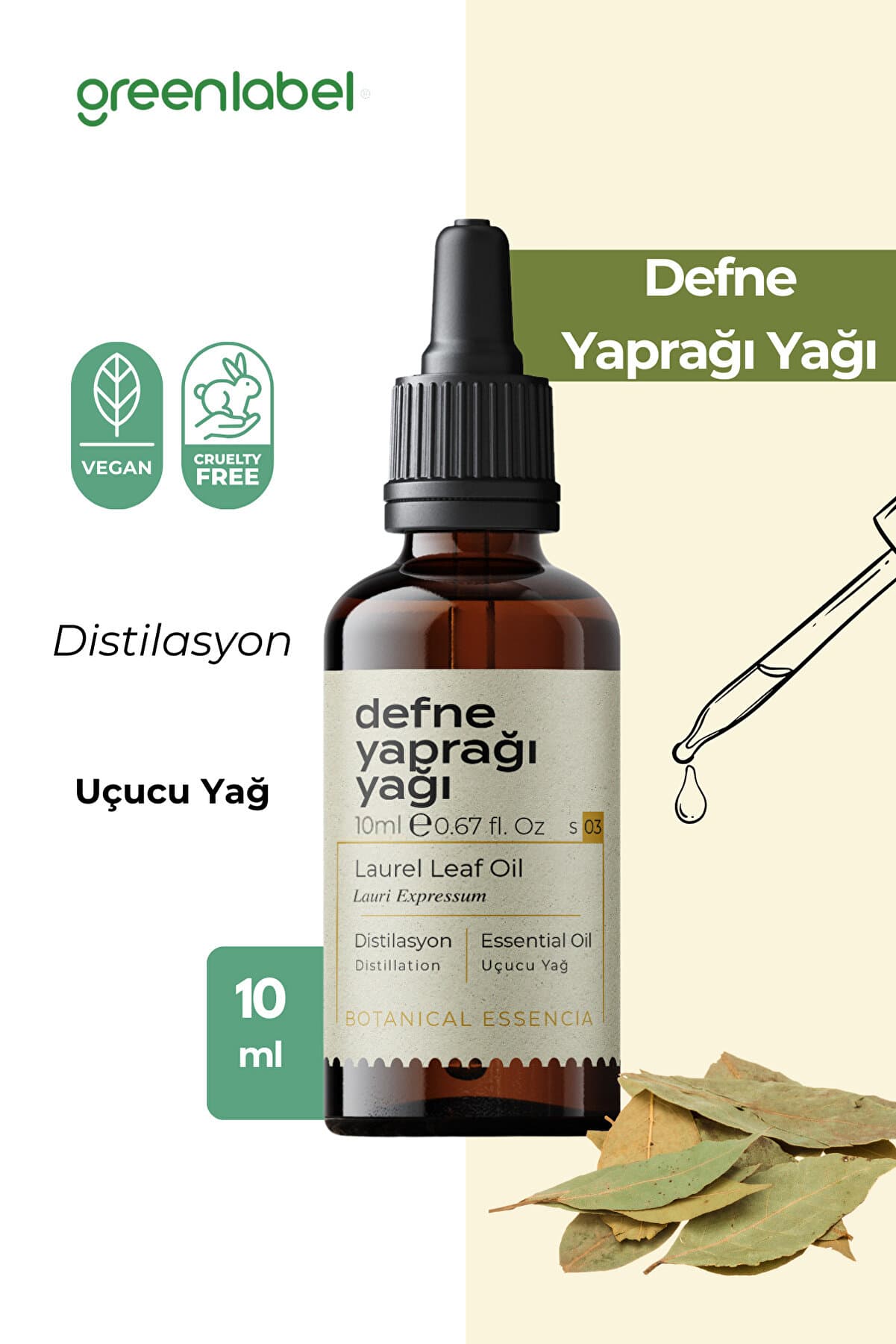 Green Label Defne Yaprağı Yağı %100 Doğal Ve Saf 10ml