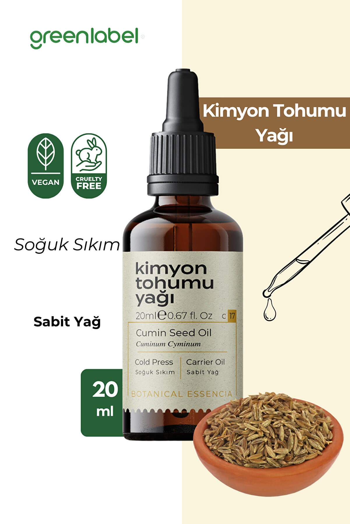 Green Label Kimyon Tohumu Yağı Soğuk Sıkım %100 Doğal Ve Saf 20ml