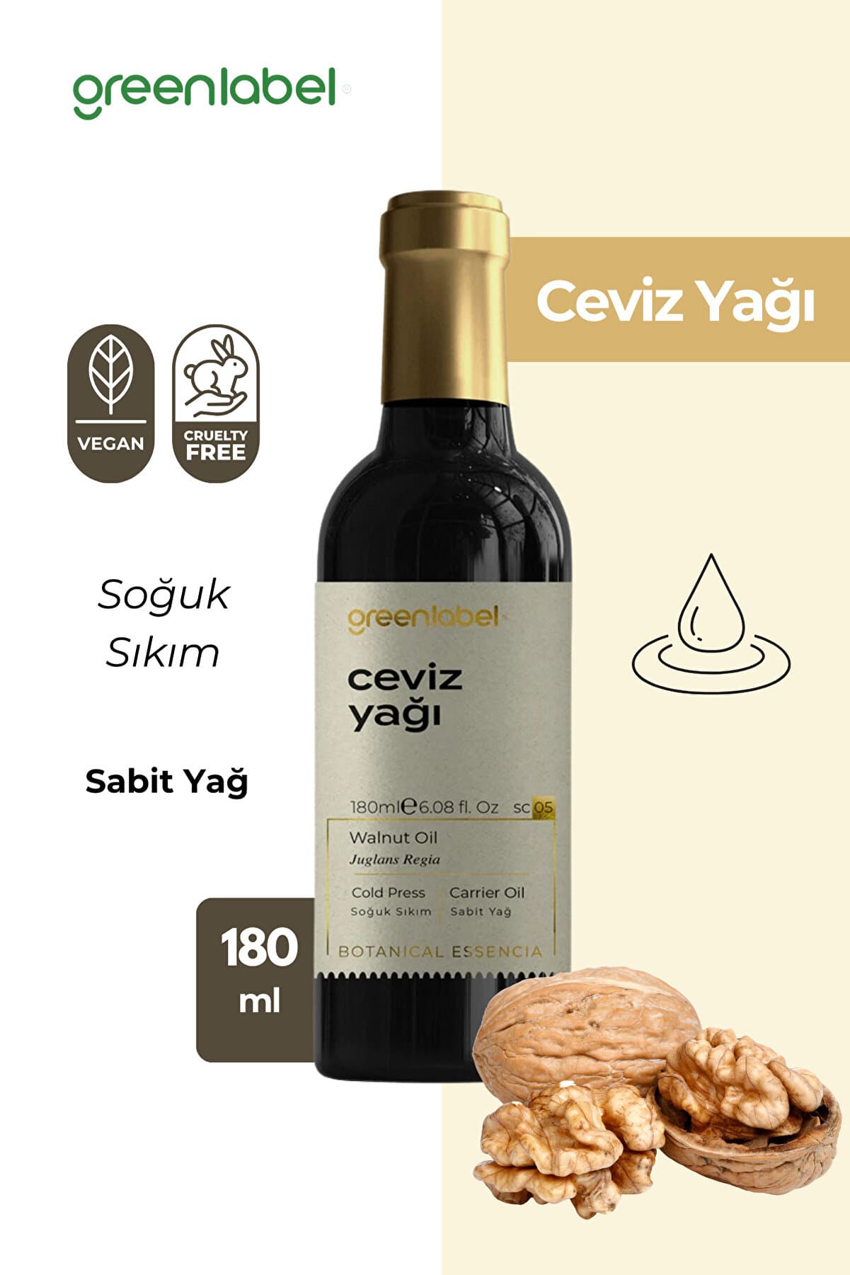 Green Label Ceviz Yağı Soğuk Sıkım %100 Doğal Ve Saf 180ml