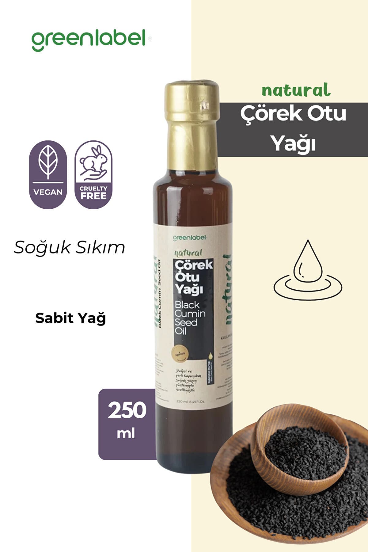 Green Label Çörek Otu Yağı Soğuk Sıkım %100 Doğal Ve Saf 250ml