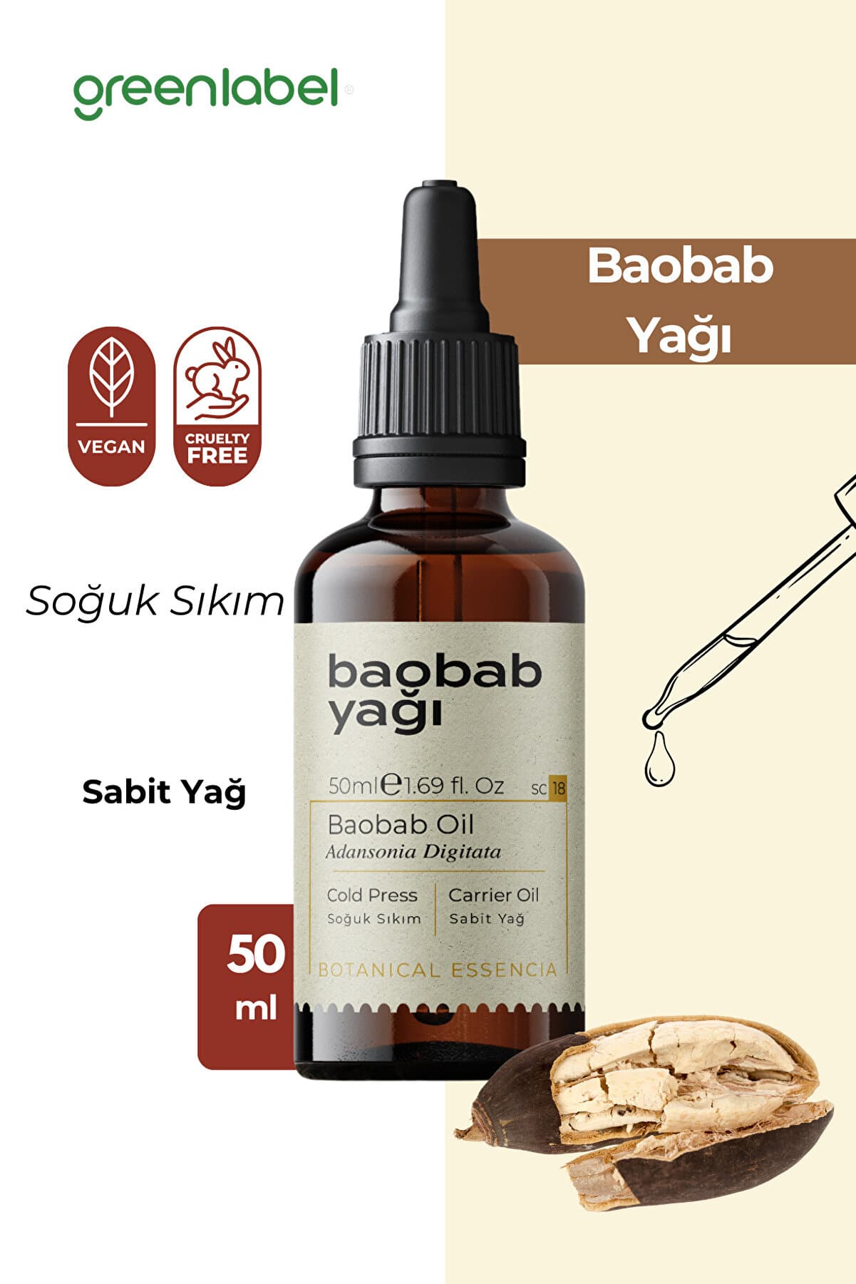 Green Label Baobab Yağı Soğuk Sıkım %100 Doğal Ve Saf 50ml