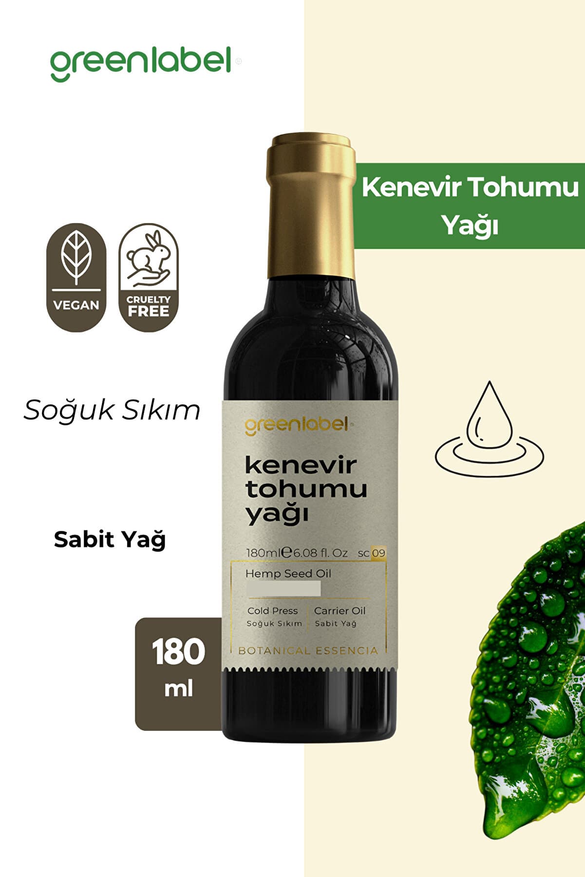 Green Label Soğuk Sıkım Kenevir Tohumu Yağı 180 ml