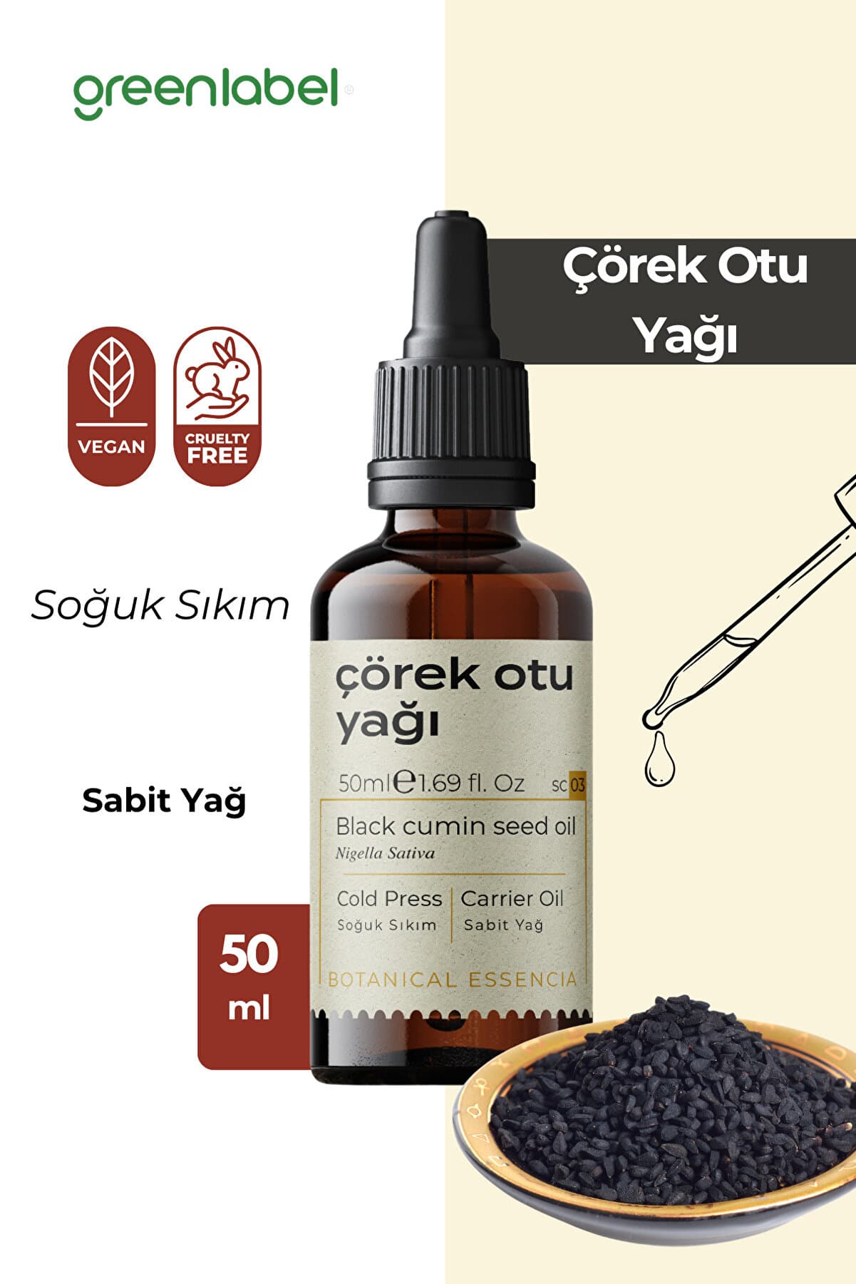 Green Label Çörek Otu Yağı Soğuk Sıkım %100 Doğal Ve Saf 50ml