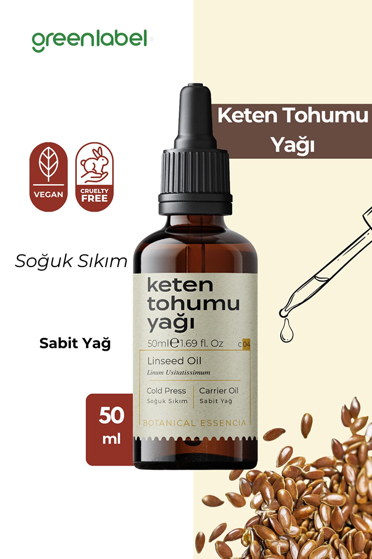 Green Label Keten Tohumu Yağı Soğuk Sıkım %100 Doğal Ve Saf 50ml