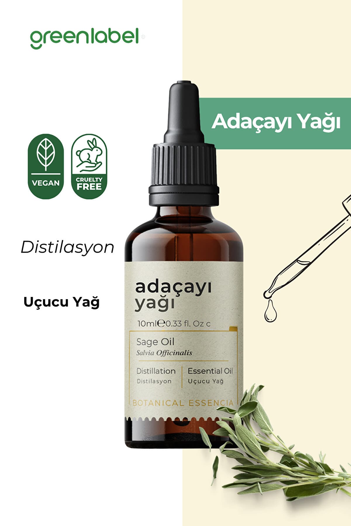 Green Label Adaçayı Yağı (ACI ELMA YAĞI) %100 Doğal Ve Saf 10ml