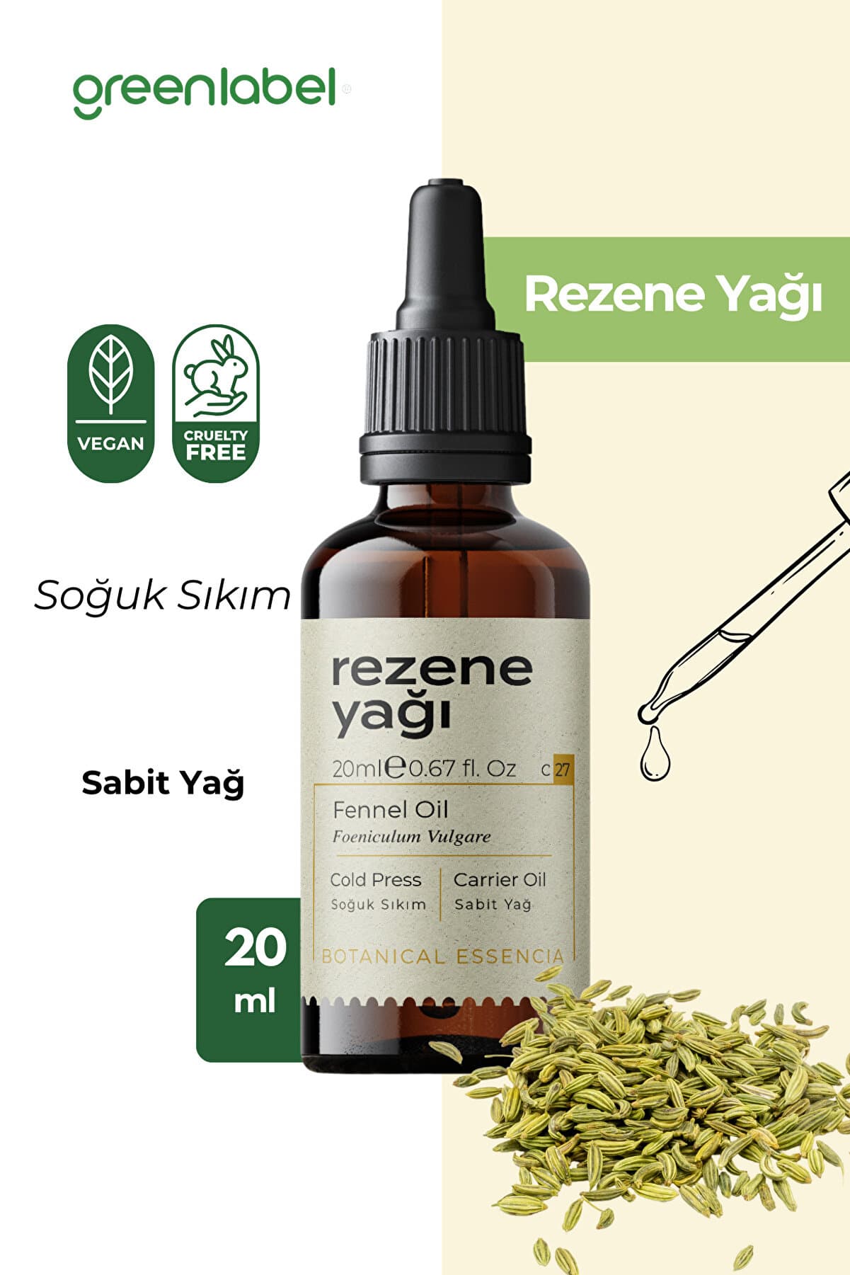 Green Label Rezene Yağı Soğuk Sıkım %100 Doğal Ve Saf 20ml