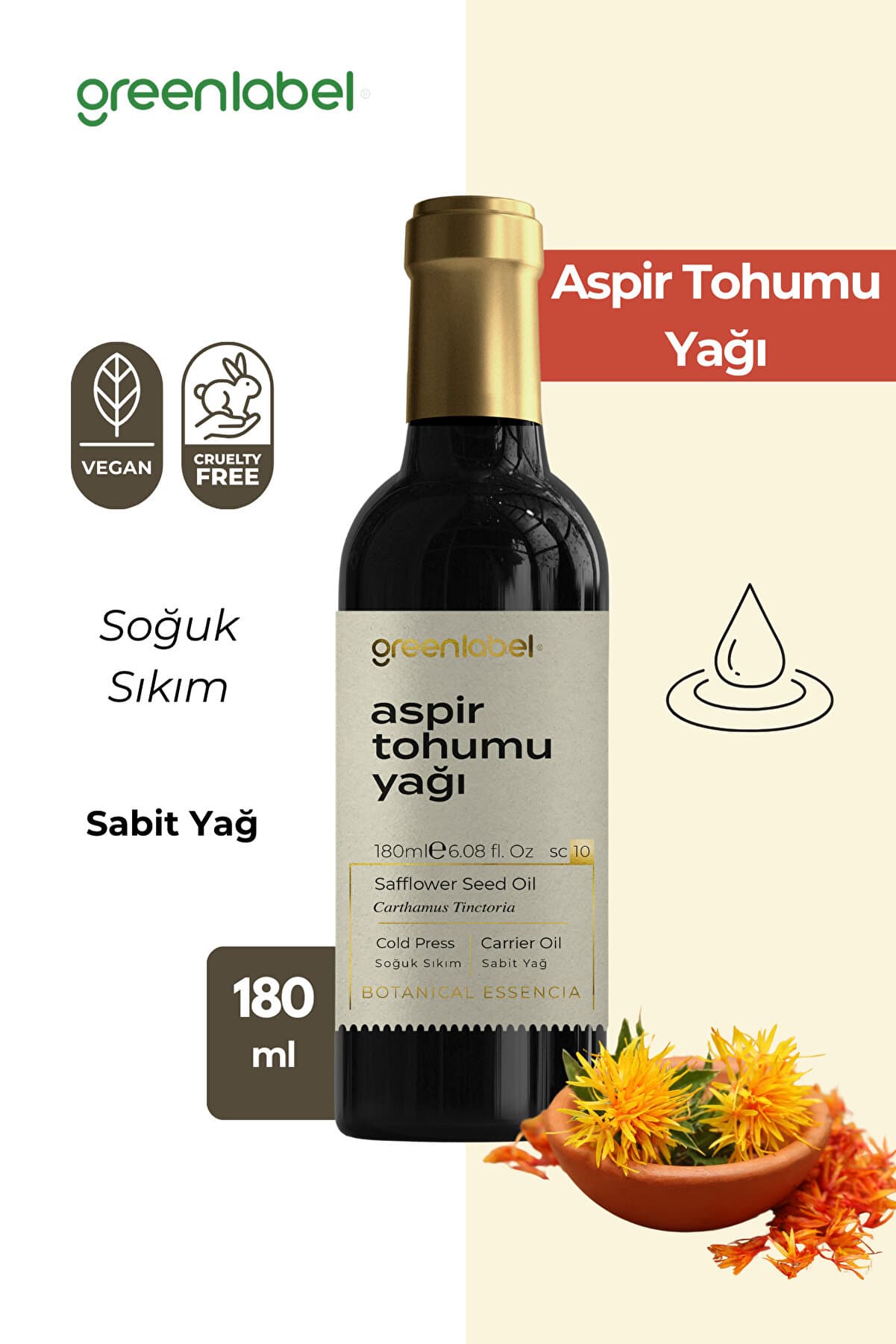 Green Label Aspir Tohumu Yağı Soğuk Sıkım %100 Doğal Ve Saf 180ml