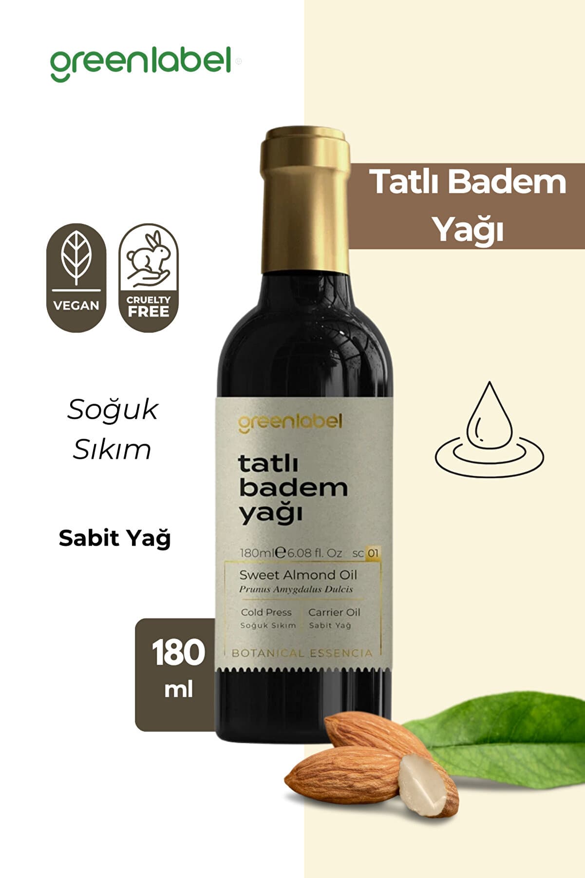 Green Label Tatlı Badem Yağı 180 ml