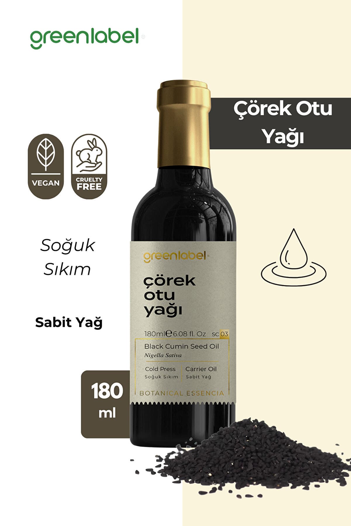 Green Label Çörek Otu Yağı %100 Doğal Ve Saf 180 ml