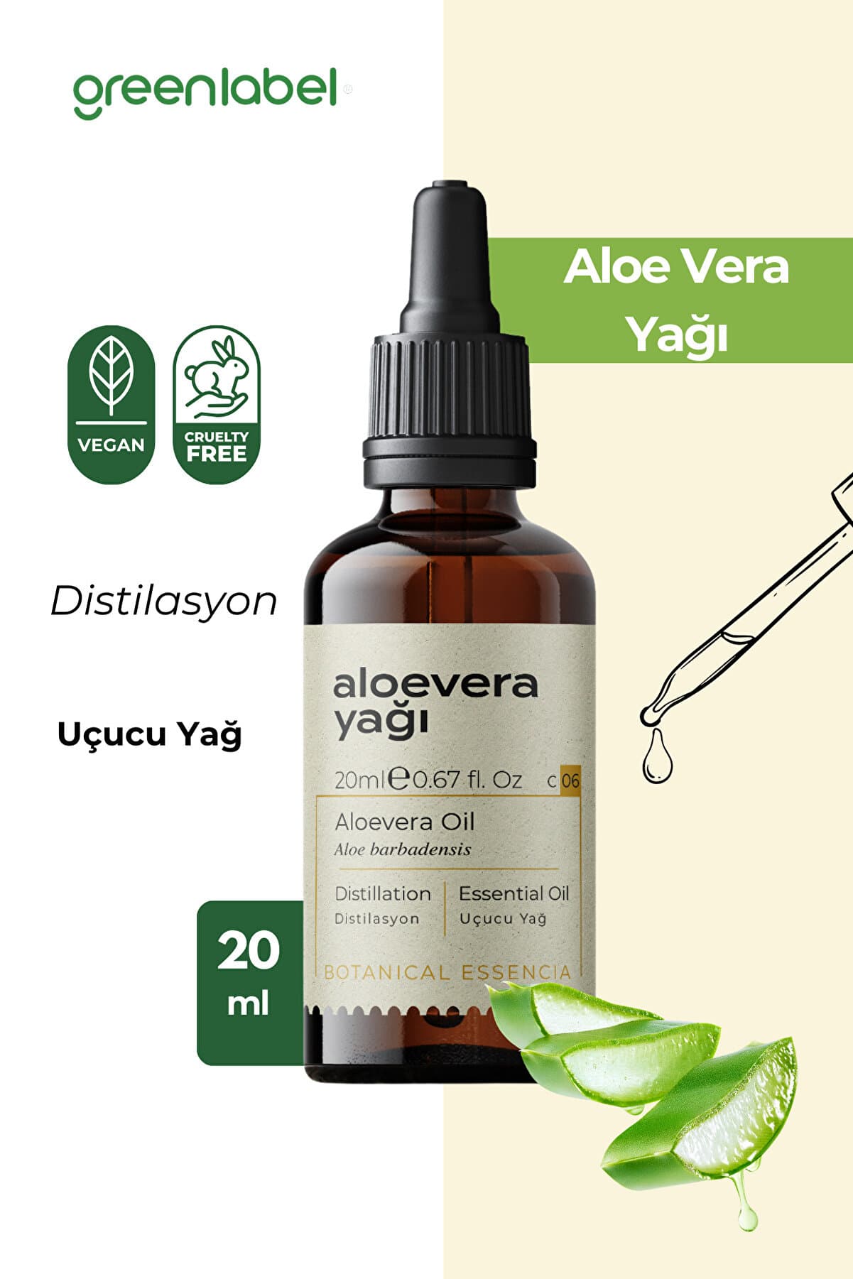 Green Label Aloevera Yağı Soğuk Sıkım %100 Doğal Ve Saf 20ml