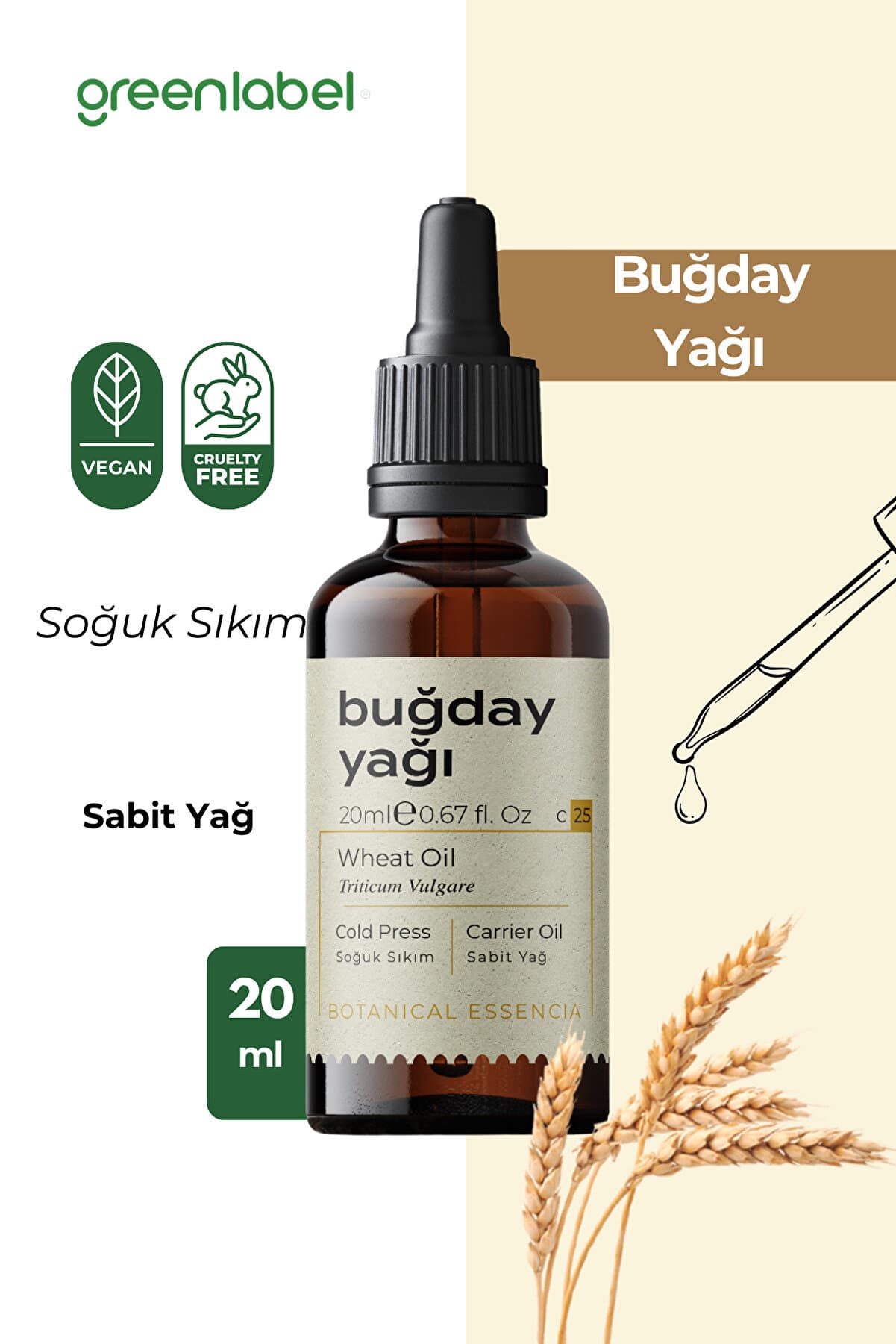 Green Label Buğday Yağı Soğuk Sıkım %100 Doğal Ve Saf 20ml
