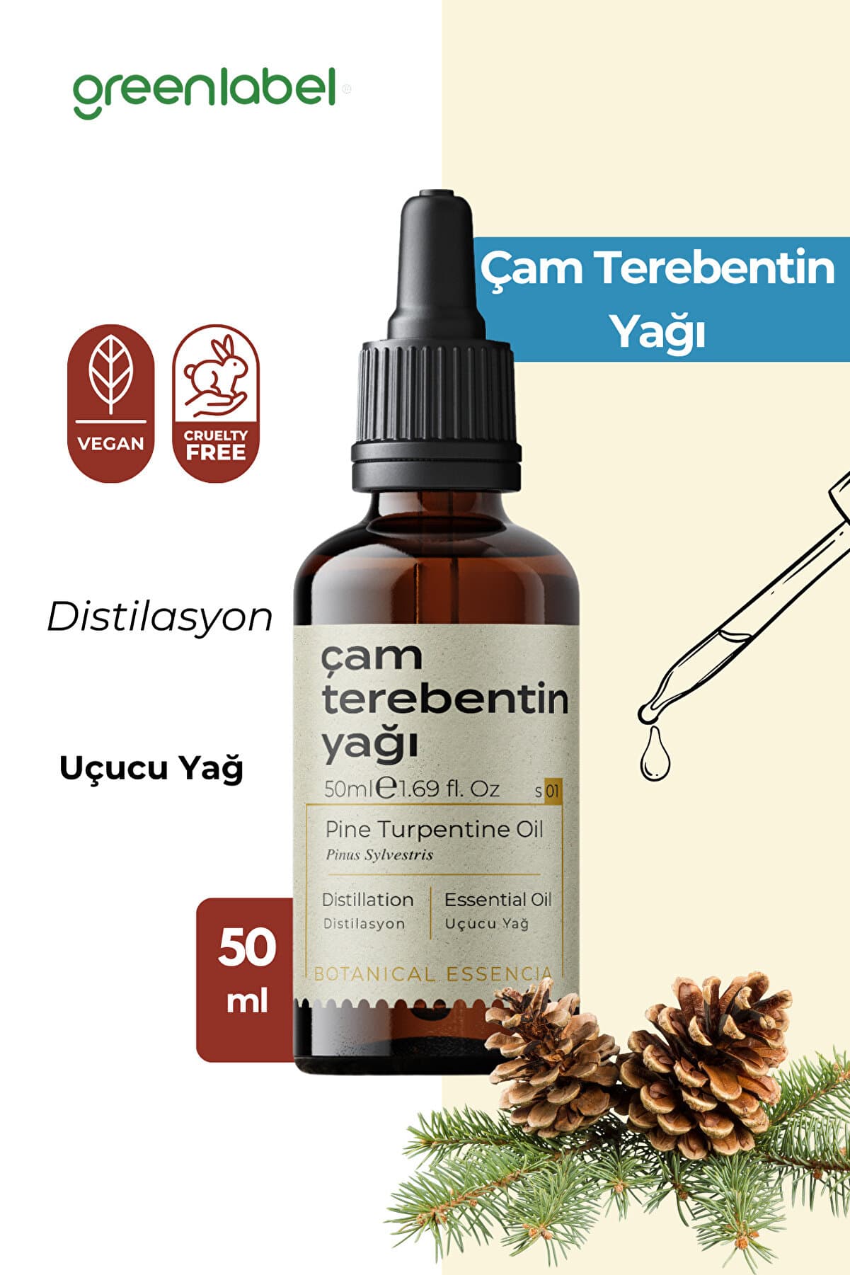 Green Label Çam Terebentin Yağı %100 Doğal Ve Saf 50ml
