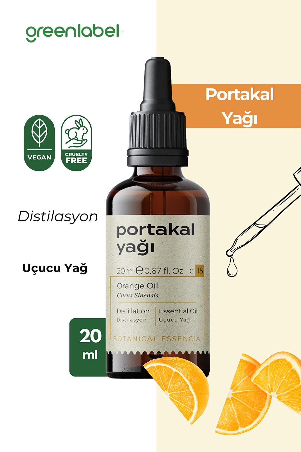 Green Label Portakal Yağı Soğuk Sıkım %100 Doğal Ve Saf 20ml