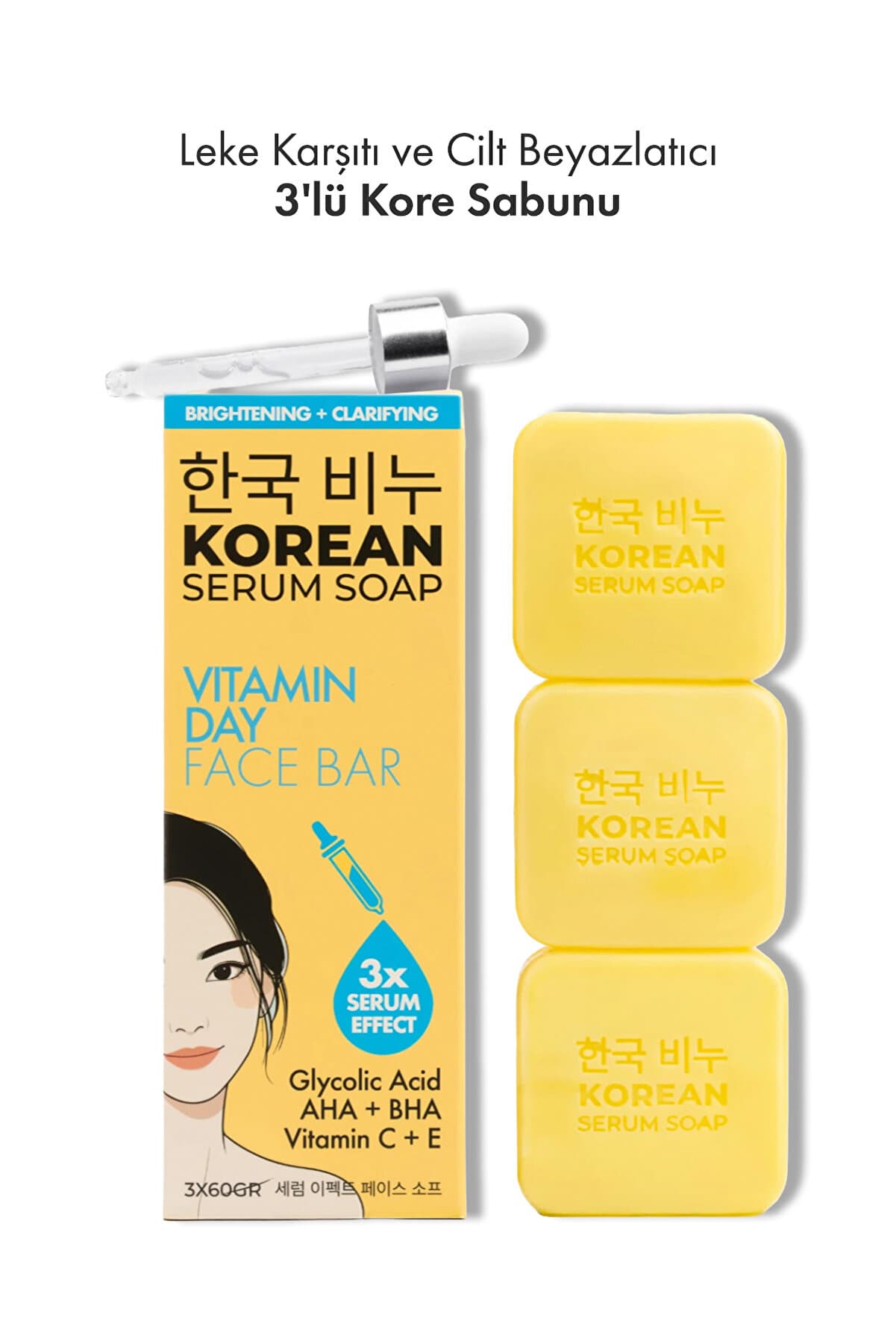Green Label 3'lü Kore Leke Karşıtı ve Beyazlatıcı Sabun Vitamin C & E AHA, BHA ve Glikolik Asit