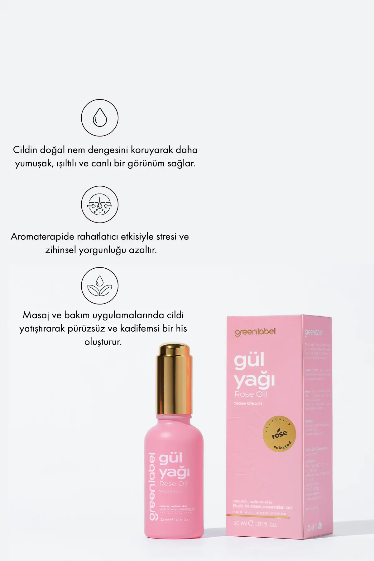 Green Label Dişil Enerjiyi Artıran Ve Cilt Bakımını Destekleyen Gül yağı 30ml