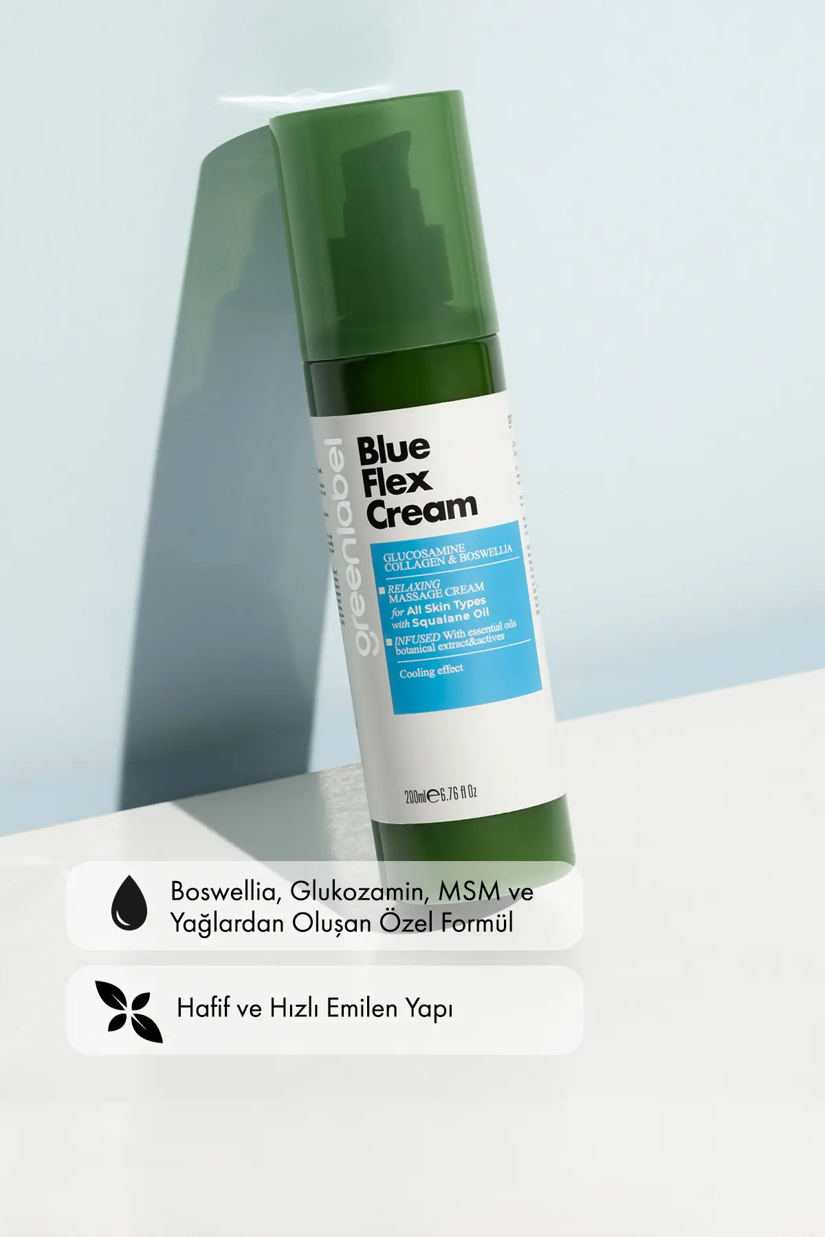 Green Label Blue Flex Cream - Köpek Balığı Kıkırdağı Glukozamin Glucosamine Msm Vücut Jeli Eklem Ve Kas 200 Ml.