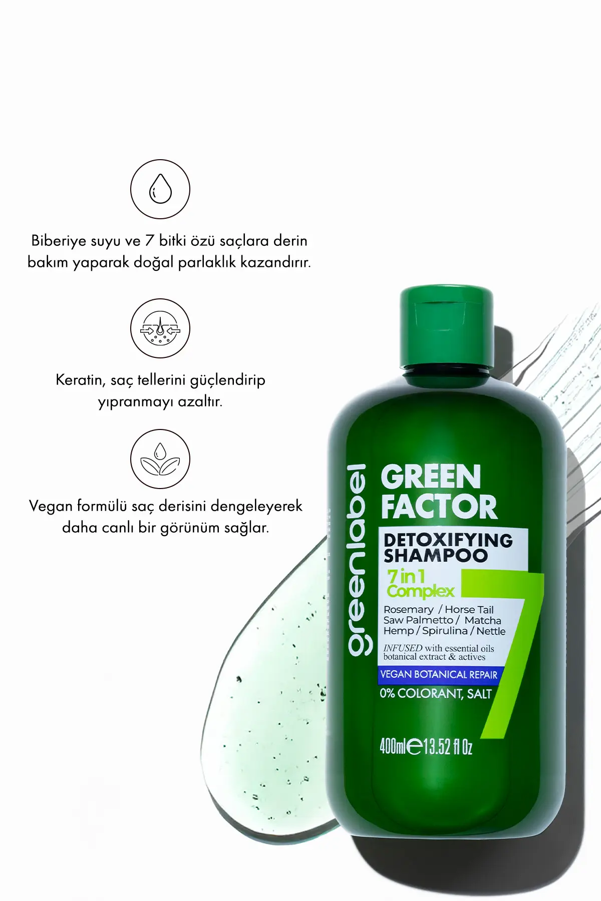 Green Label Green Factor 7 Bitkili Vegan Parabensiz Glutensiz Yoğun Bakım Ve Biberiye Suyu Içeren Şampuan