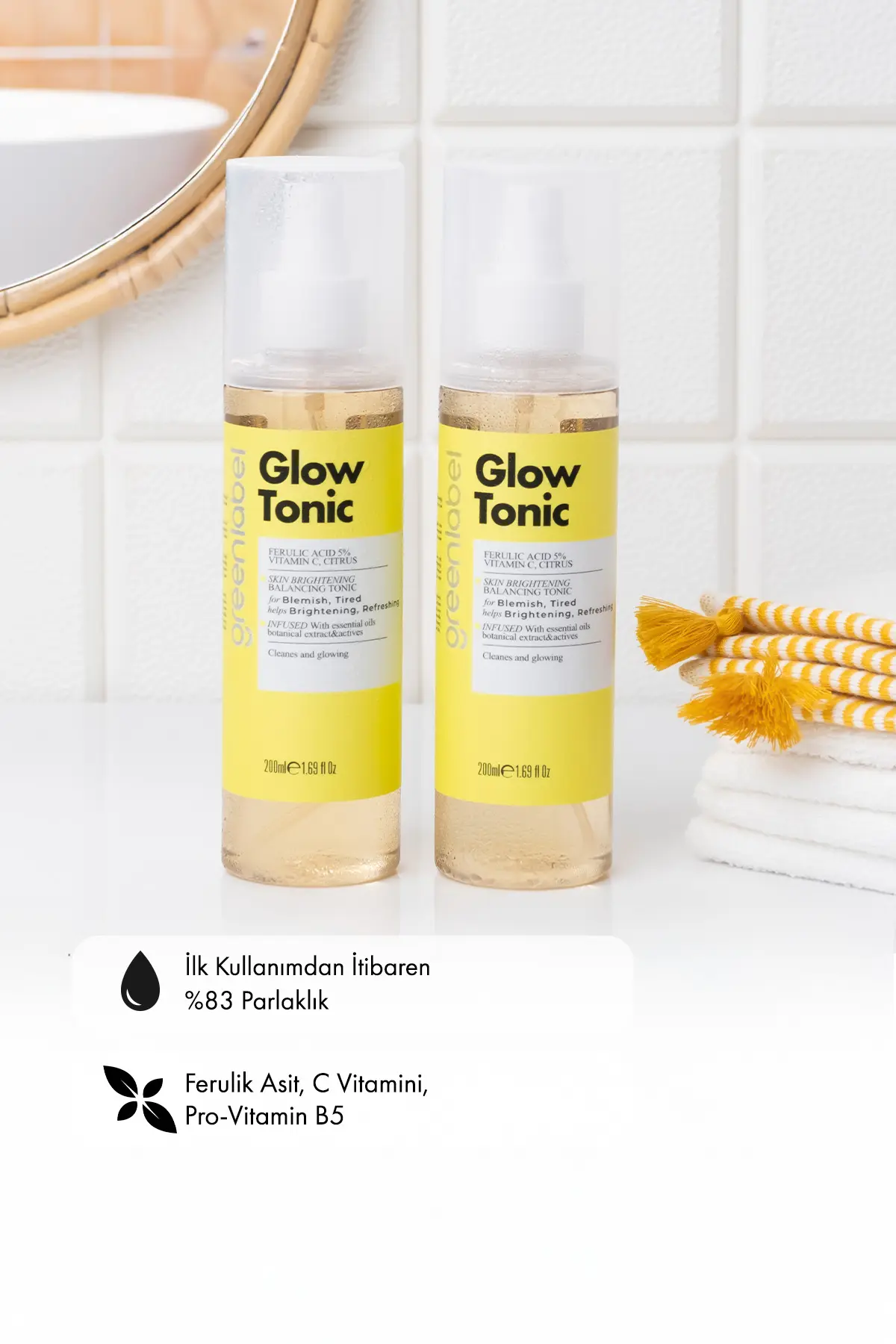 Green Label Glow Tonik Aha Içeren Leke Karşıtı Ve Sıkılaştırıcı Canlandırıcı %5 Ferulic Asit C Vitamini 200ml