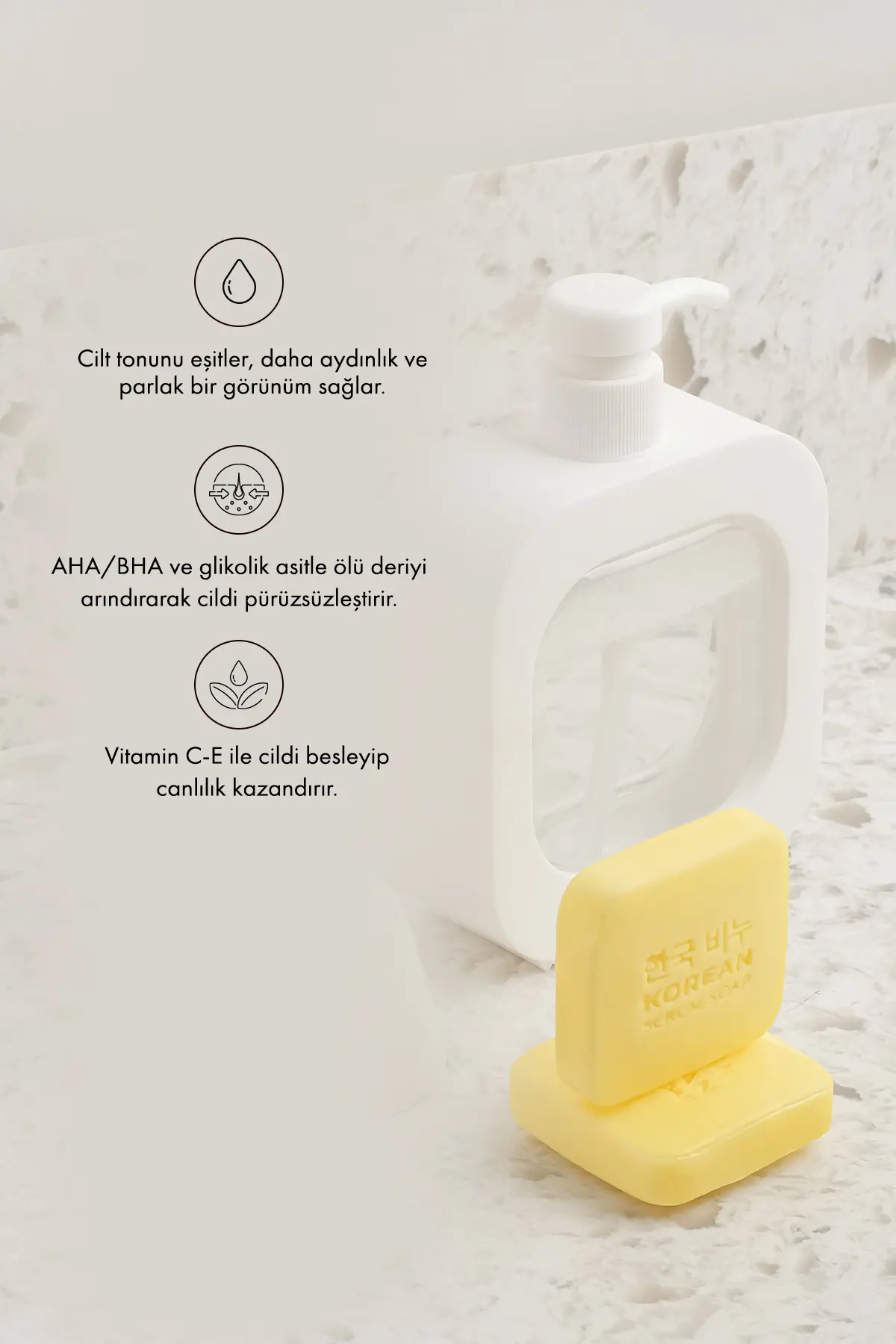 Green Label 3'lü Kore Leke Karşıtı ve Beyazlatıcı Sabun Vitamin C & E AHA, BHA ve Glikolik Asit
