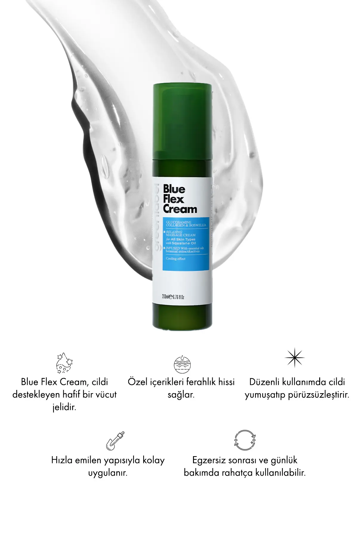 Green Label Blue Flex Cream - Köpek Balığı Kıkırdağı Glukozamin Glucosamine Msm Vücut Jeli Eklem Ve Kas 200 Ml.