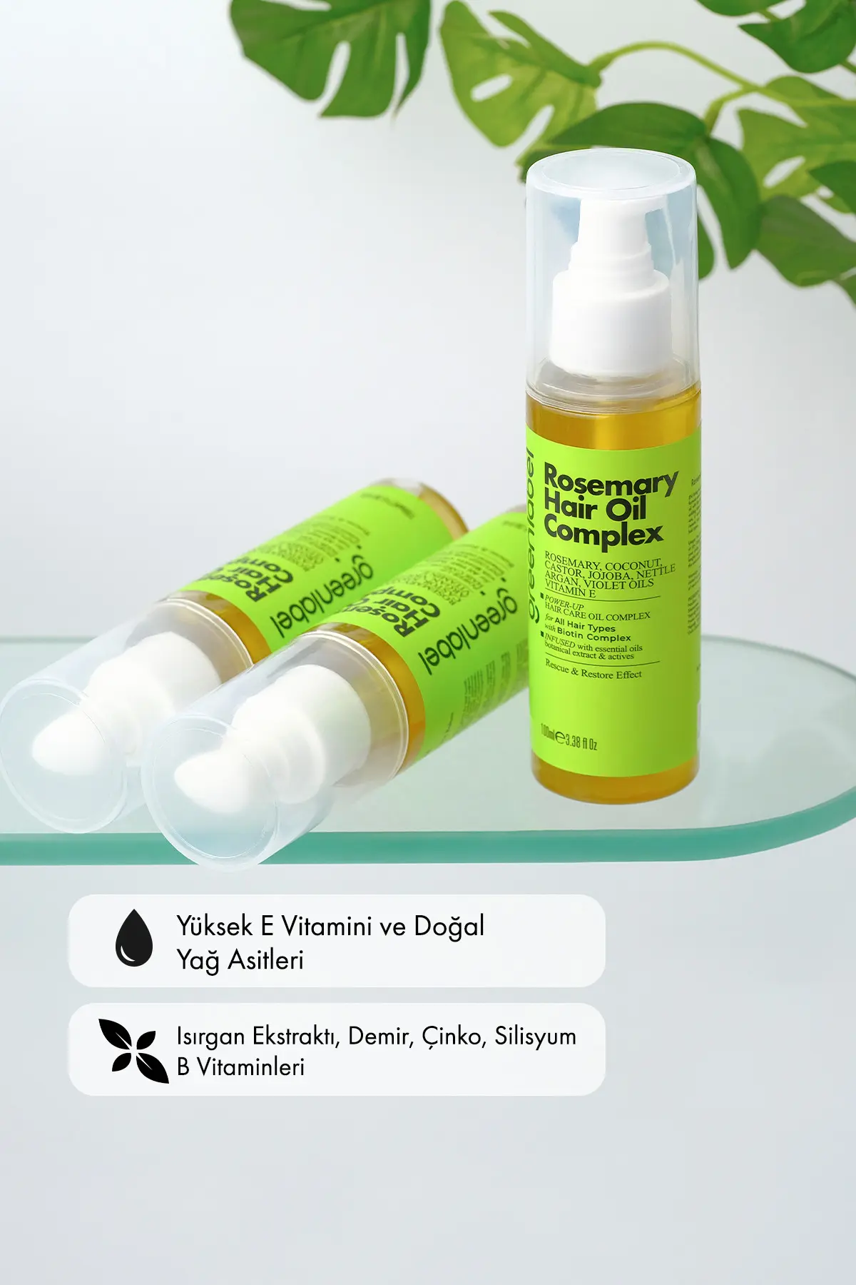 Green Label Biberiye, Hindistan Cevizi Argan ve Isırgan Yağı ile Zenginleştirilmiş Biberiye Saç Bakım Yağı 100ml