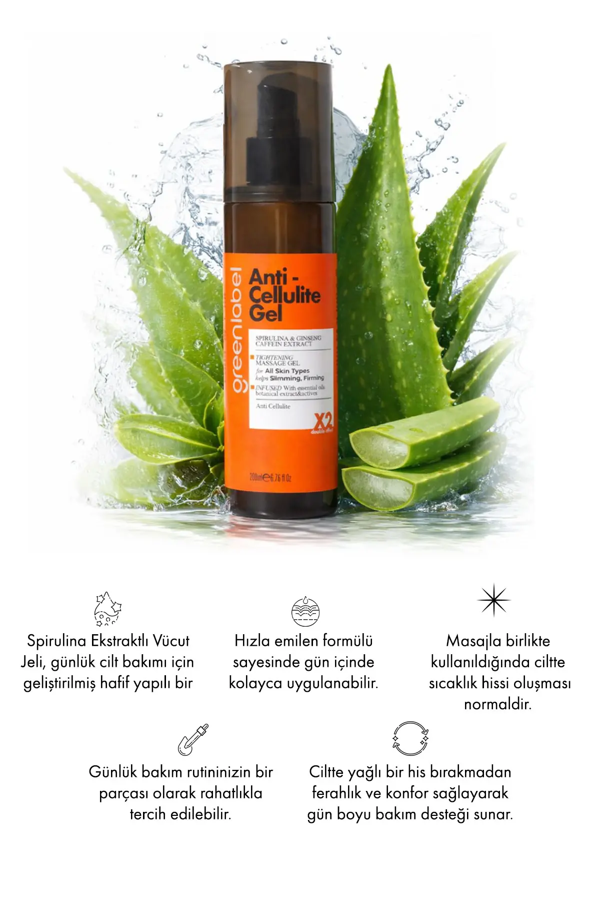 Green Label Anti Cellulite Gel-spirulina Ginseng Ve Kafein Ekstraktlı Sıkılaştırıcı Vücut Jeli 200 Ml.