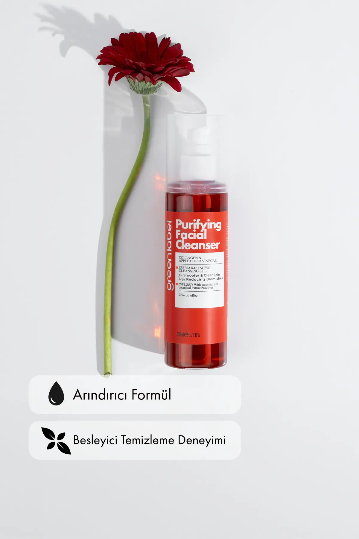 Green Label Purifying Facial Cleanser-Elma Sirkesi Kolajen Özlü Canlandırıcı Arındırıcı Yüz Temizleme Jeli 200ml