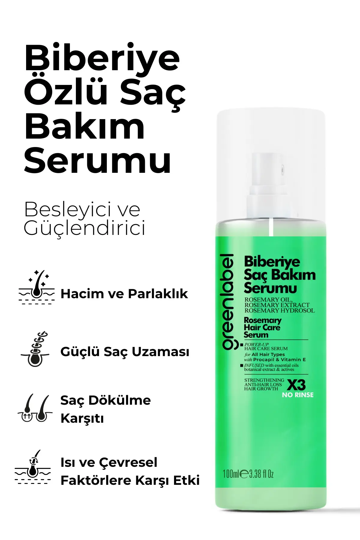 Green Label Biberiye Yaprağı Özü, Biotin Içeren Saç Dökülme Karşıtı Ve Saç Uzamasına Yardımcı Serum 100ml