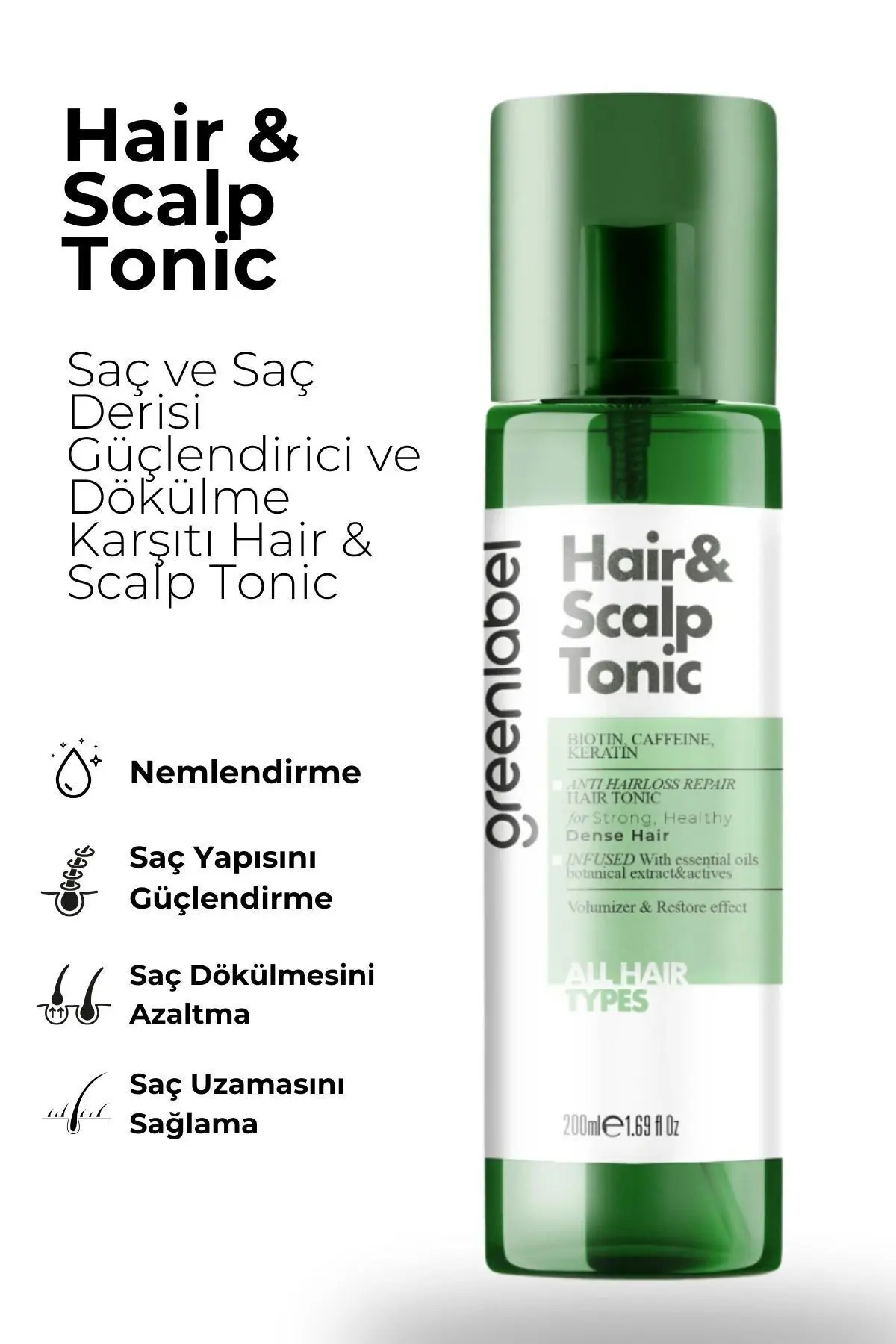Green Label Biberiye Suyu Dökülme Karşıtı Ve Hızlı Saç Uzatma Etkili Doğal Saç toniği 200 ml