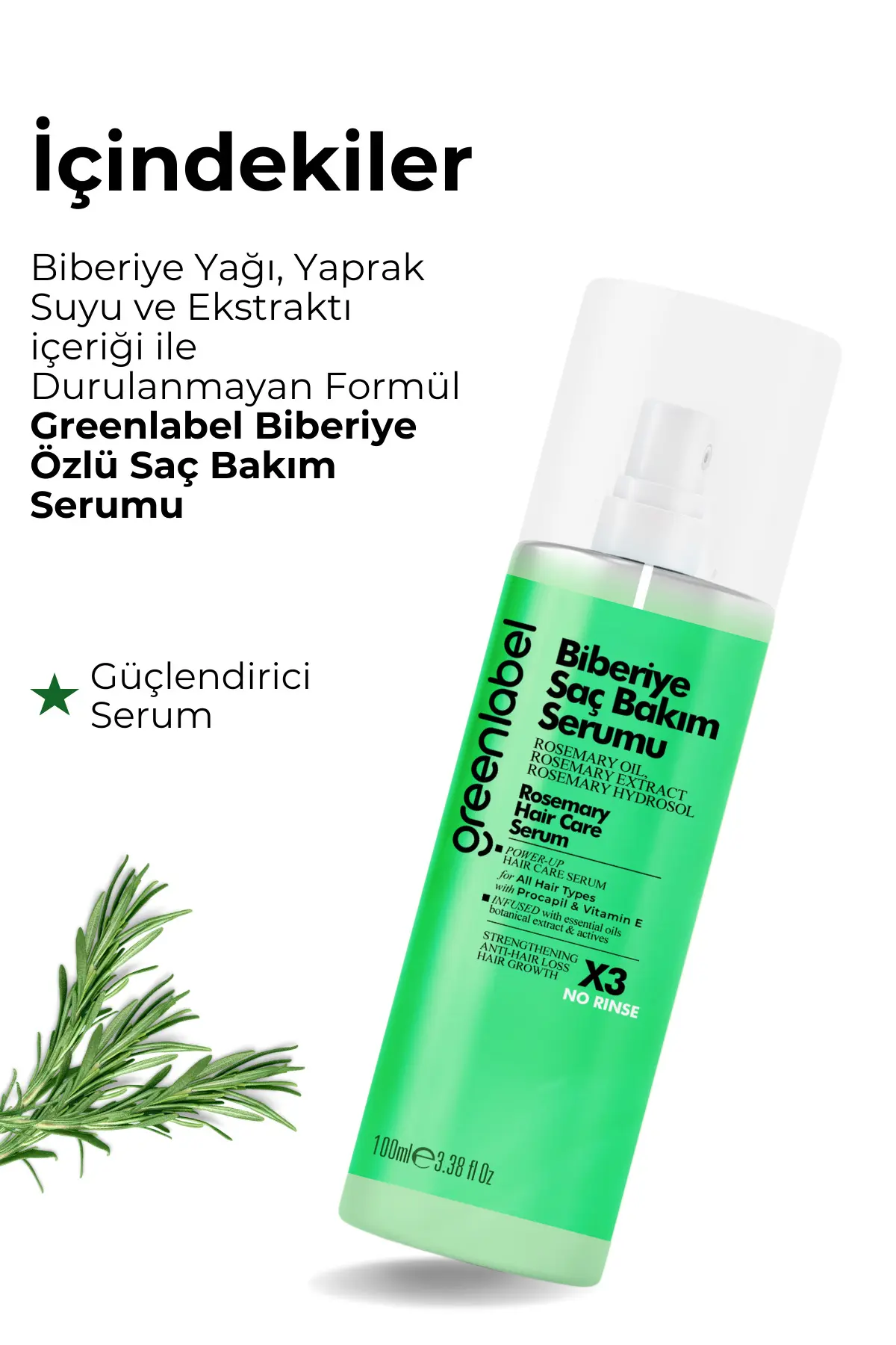 Green Label Biberiye Yaprağı Özü, Biotin Içeren Saç Dökülme Karşıtı Ve Saç Uzamasına Yardımcı Serum 100ml