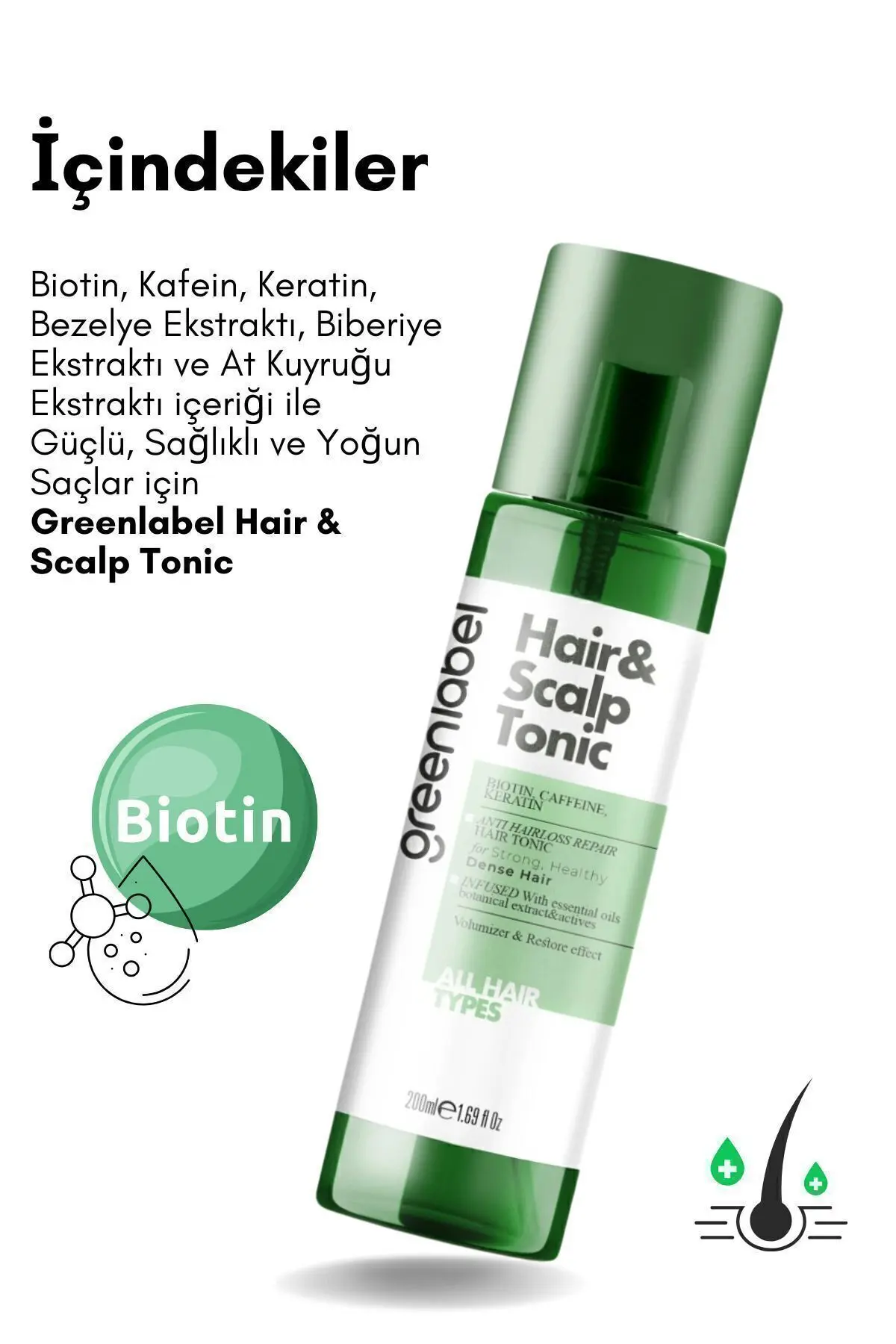 Green Label Biberiye Suyu Dökülme Karşıtı Ve Hızlı Saç Uzatma Etkili Doğal Saç toniği 200 ml