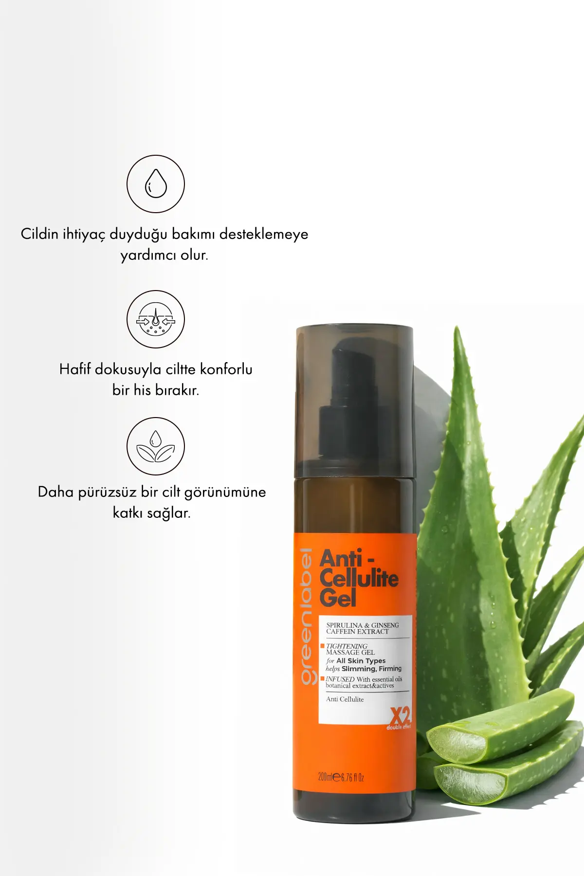 Green Label Anti Cellulite Gel-spirulina Ginseng Ve Kafein Ekstraktlı Sıkılaştırıcı Vücut Jeli 200 Ml.