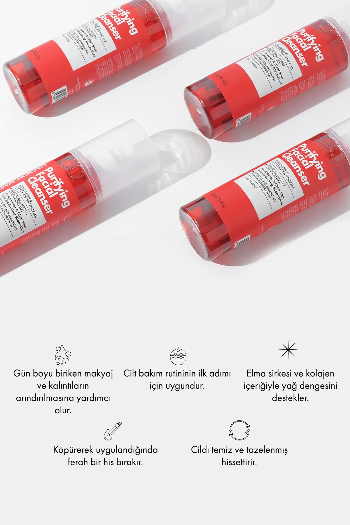 Green Label Purifying Facial Cleanser-Elma Sirkesi Kolajen Özlü Canlandırıcı Arındırıcı Yüz Temizleme Jeli 200ml